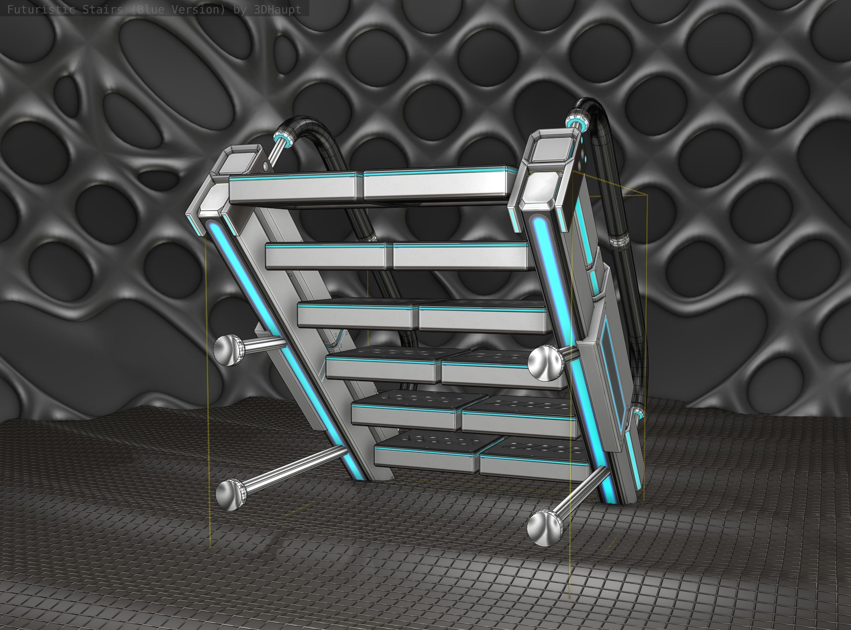 Sci-Fi Stairs - 5 - Silver Blue Neon Light Version Low-poly 3D model_11