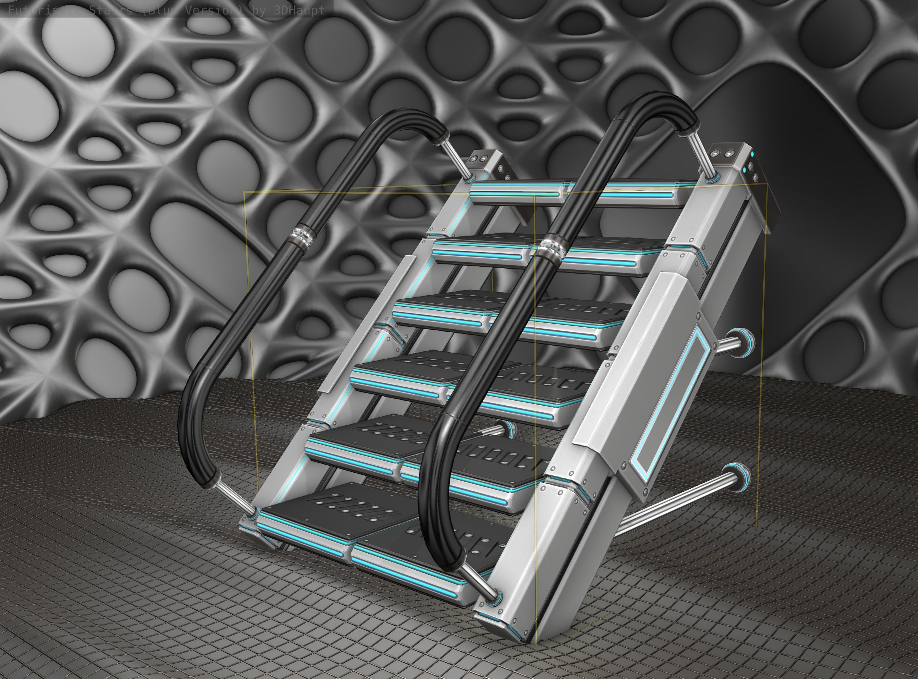 Sci-Fi Stairs - 5 - Silver Blue Neon Light Version Low-poly 3D model_23