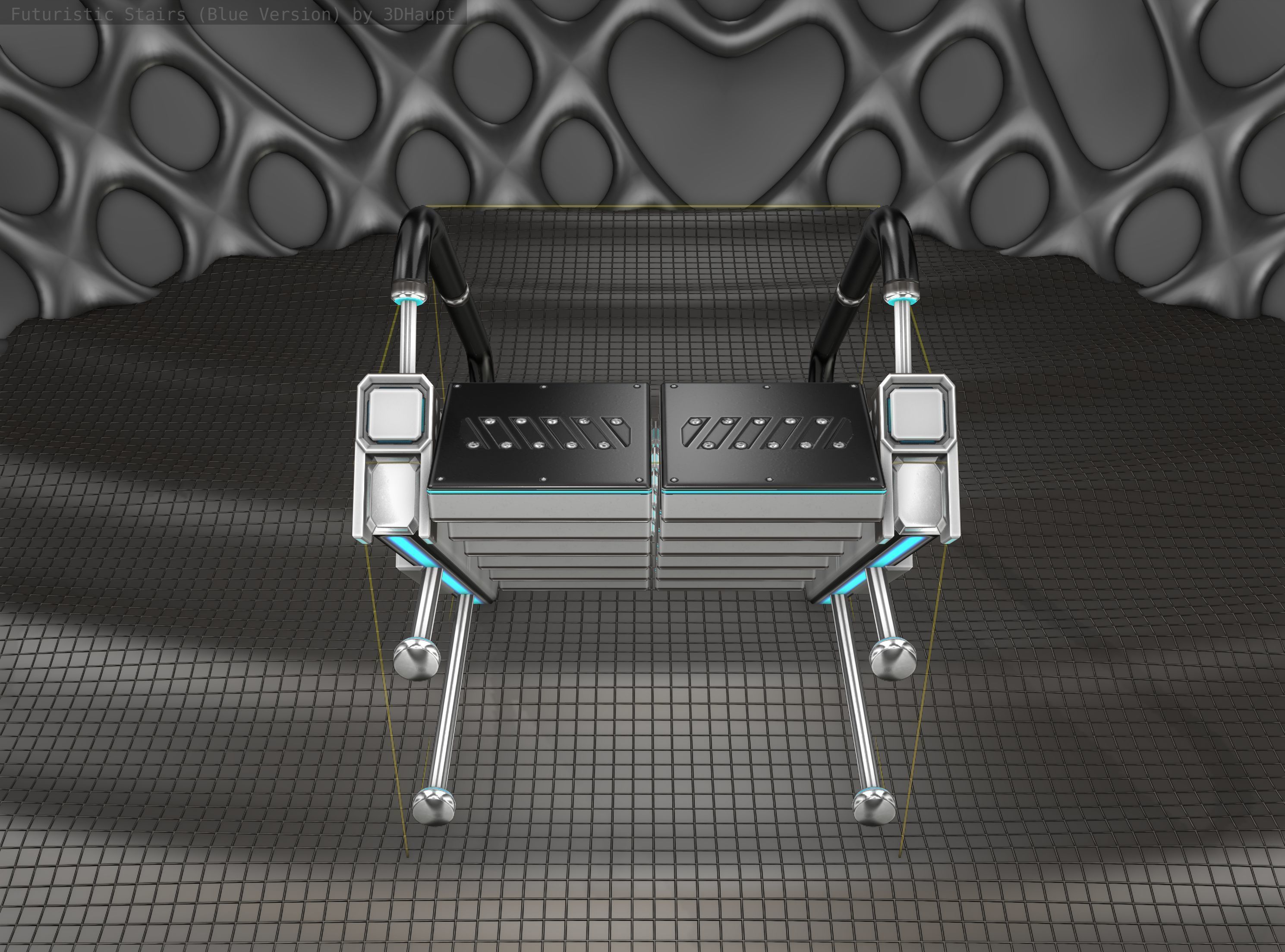 Sci-Fi Stairs - 5 - Silver Blue Neon Light Version Low-poly 3D model_3