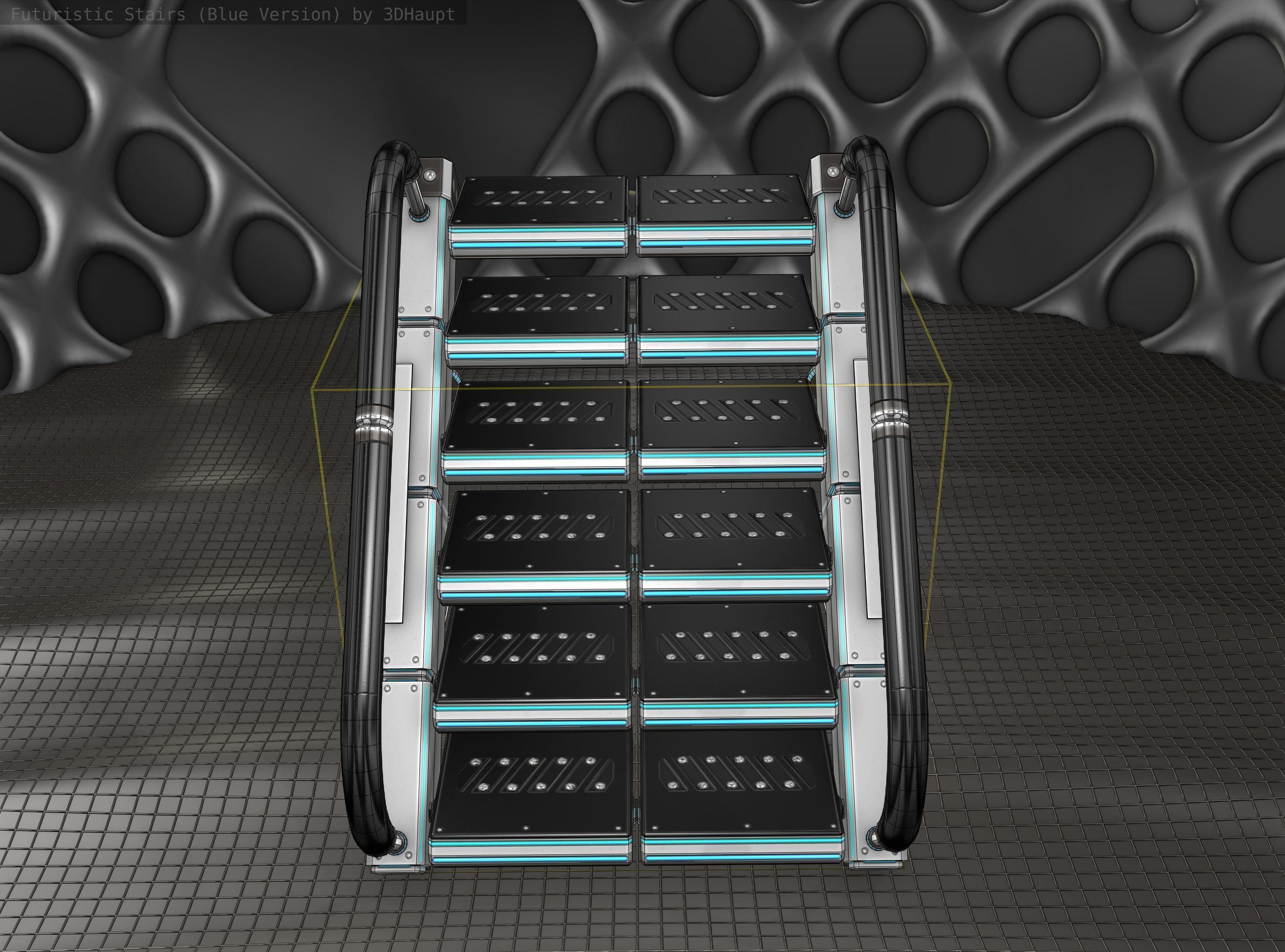 Sci-Fi Stairs - 5 - Silver Blue Neon Light Version Low-poly 3D model_7