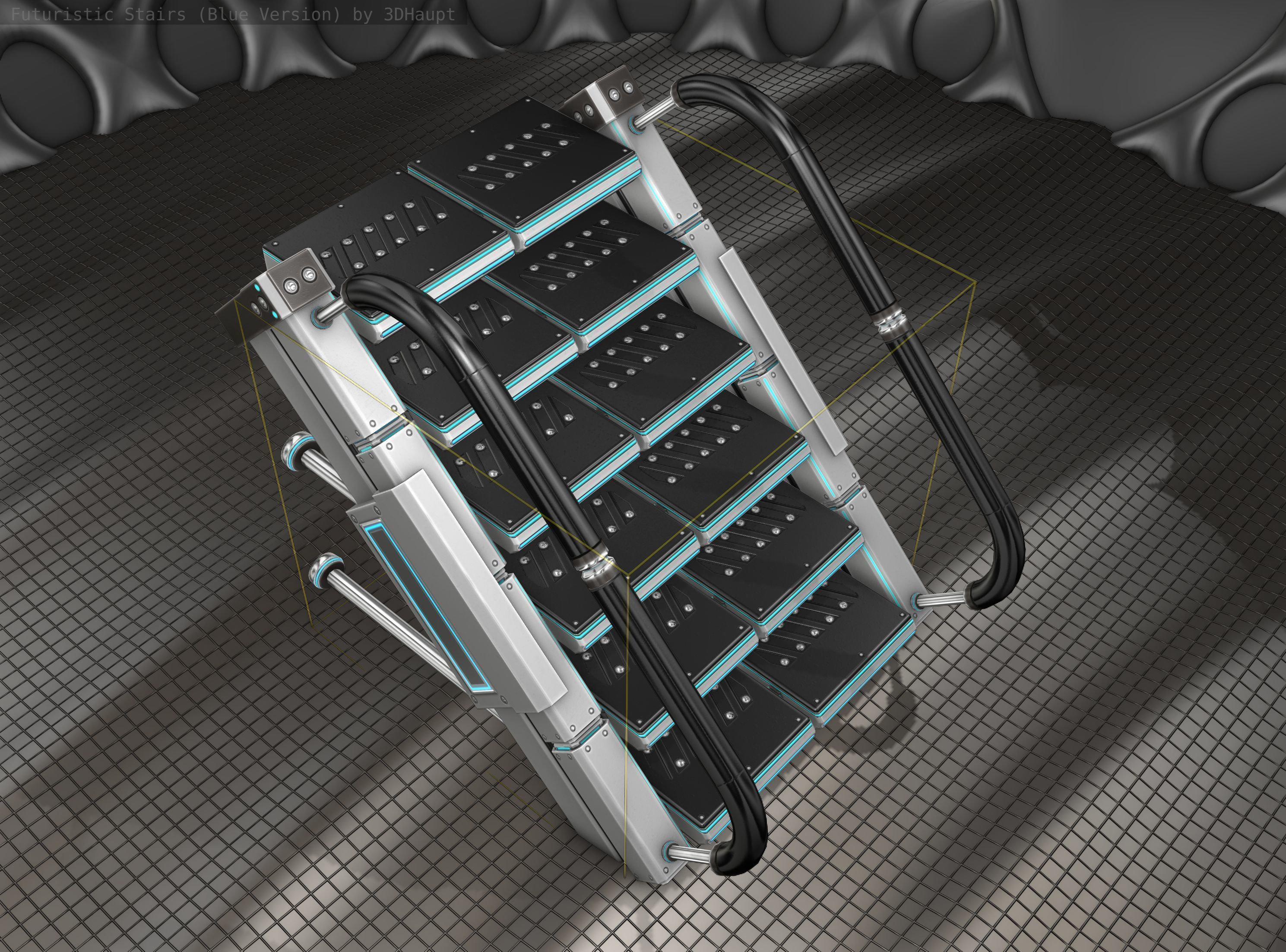 Sci-Fi Stairs - 5 - Silver Blue Neon Light Version Low-poly 3D model_19