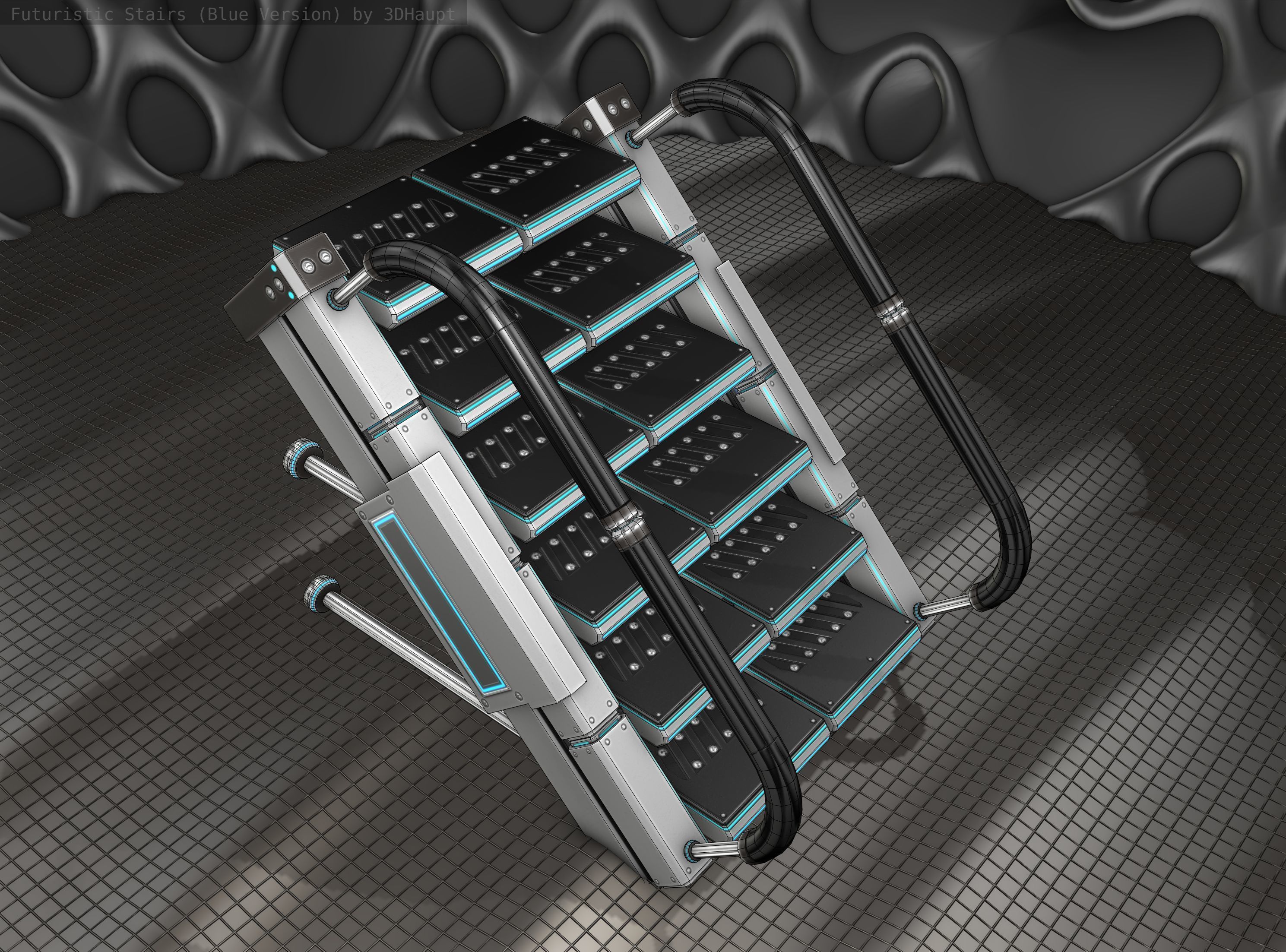 Sci-Fi Stairs - 5 - Silver Blue Neon Light Version Low-poly 3D model_20