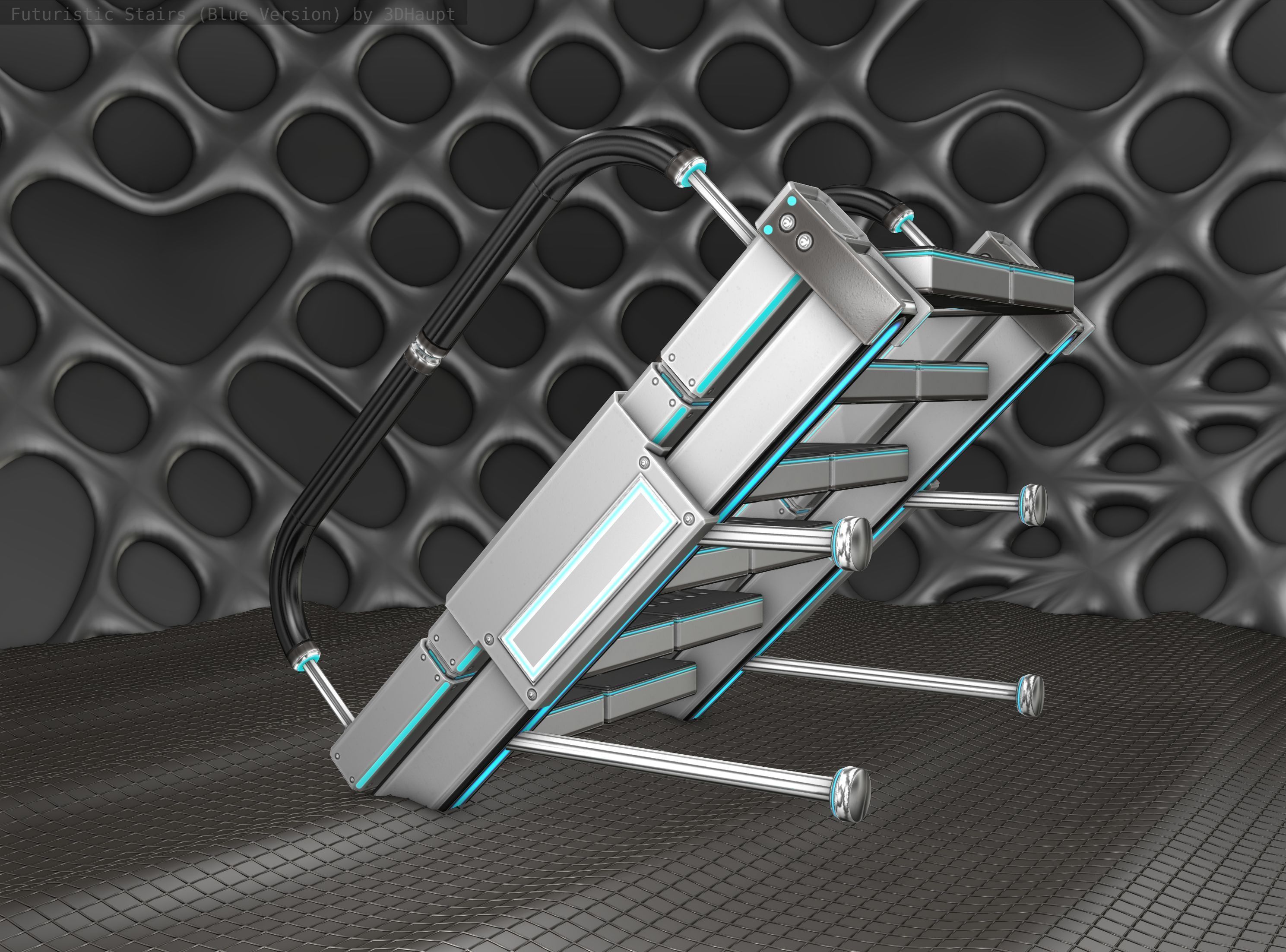 Sci-Fi Stairs - 5 - Silver Blue Neon Light Version Low-poly 3D model_10