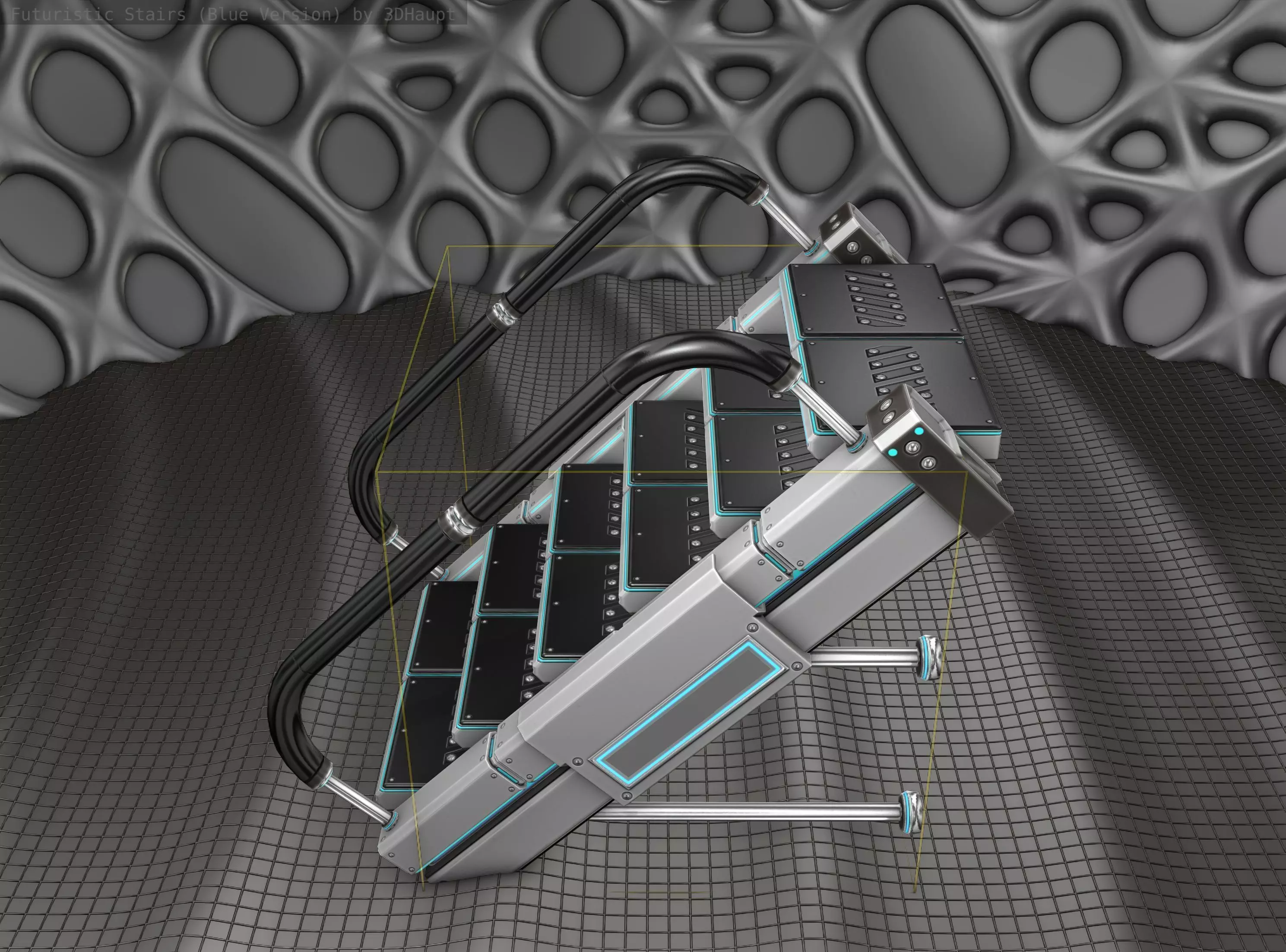 Sci-Fi Stairs - 5 - Silver Blue Neon Light Version Low-poly 3D model_0