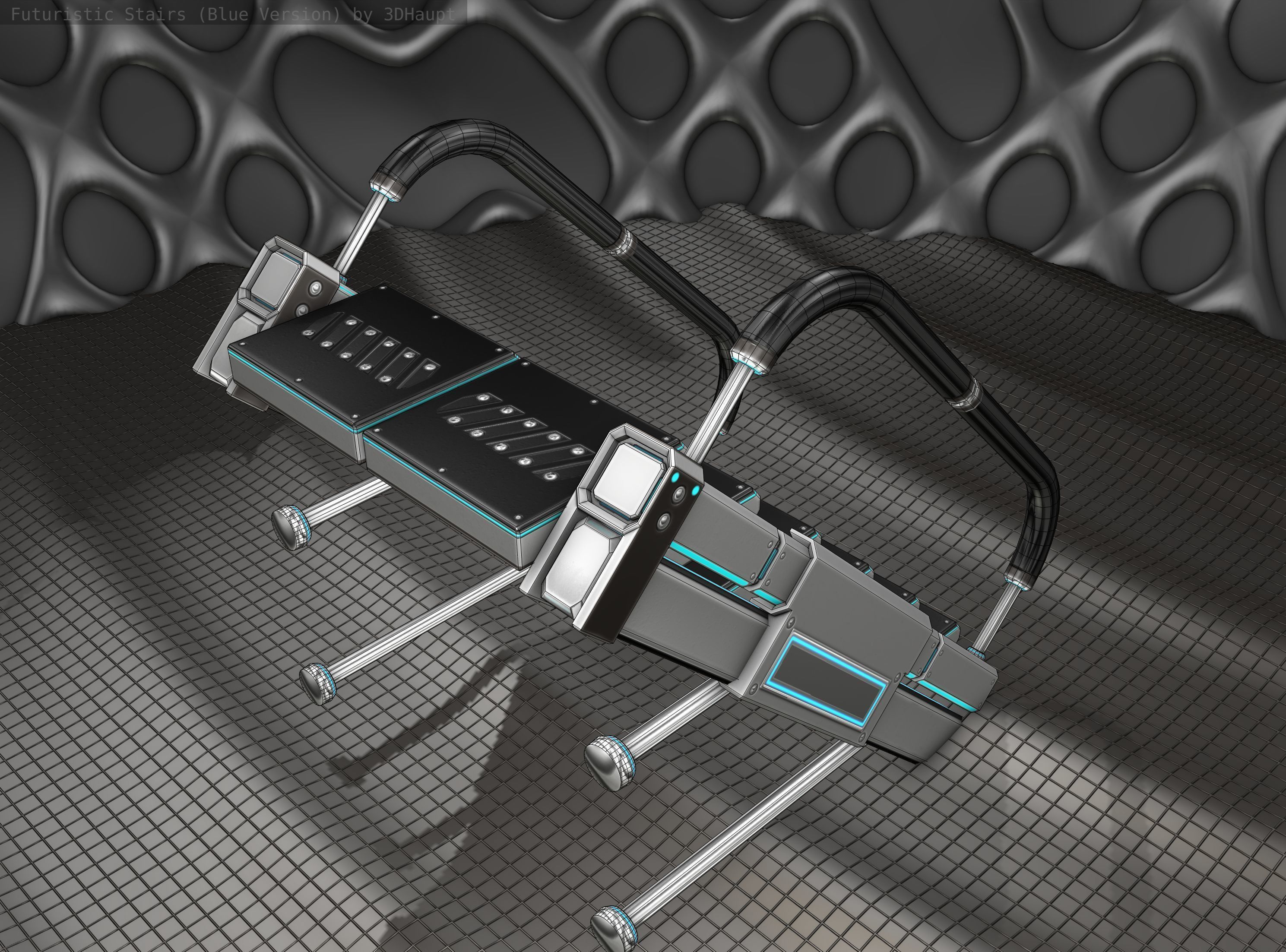 Sci-Fi Stairs - 5 - Silver Blue Neon Light Version Low-poly 3D model_4