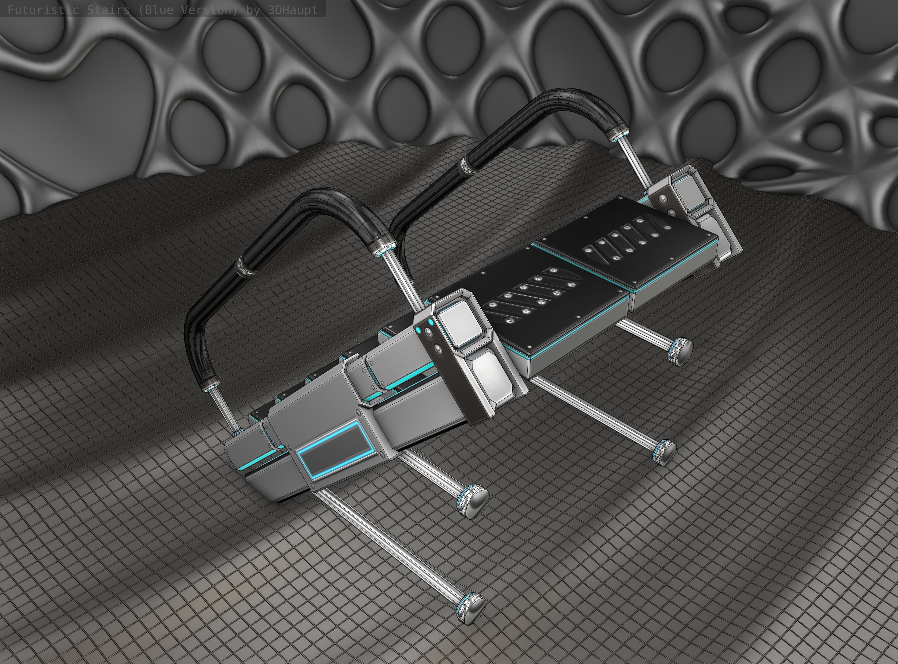 Sci-Fi Stairs - 5 - Silver Blue Neon Light Version Low-poly 3D model_2