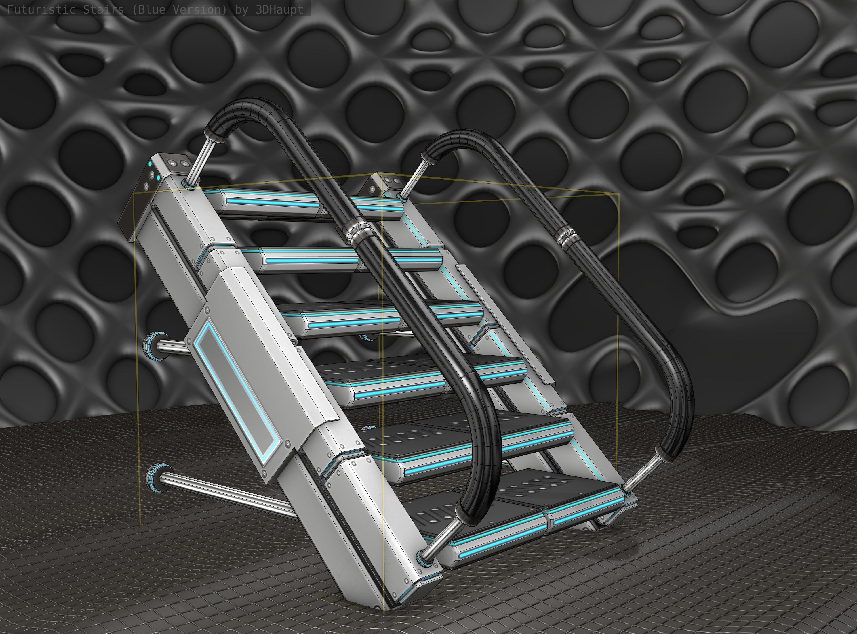 Sci-Fi Stairs - 5 - Silver Blue Neon Light Version Low-poly 3D model_13