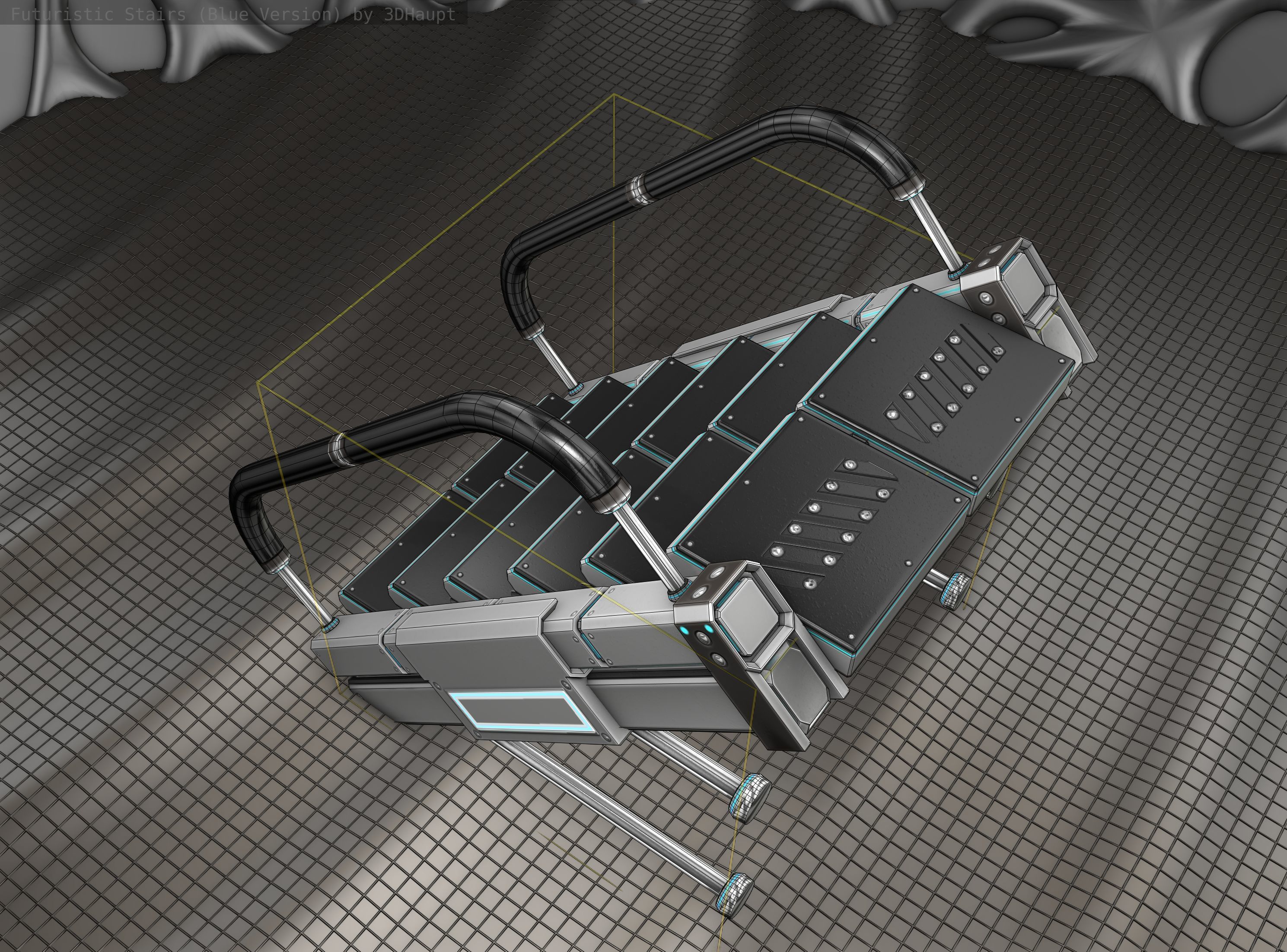 Sci-Fi Stairs - 5 - Silver Blue Neon Light Version Low-poly 3D model_17