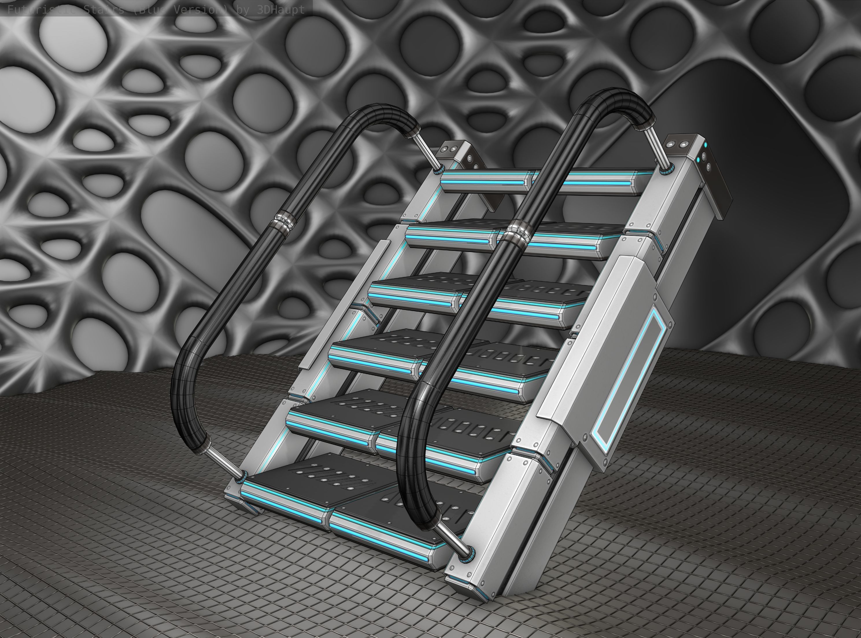 Sci-Fi Stairs - 6 - Silver Blue Neon Light Version Low-poly 3D model_23
