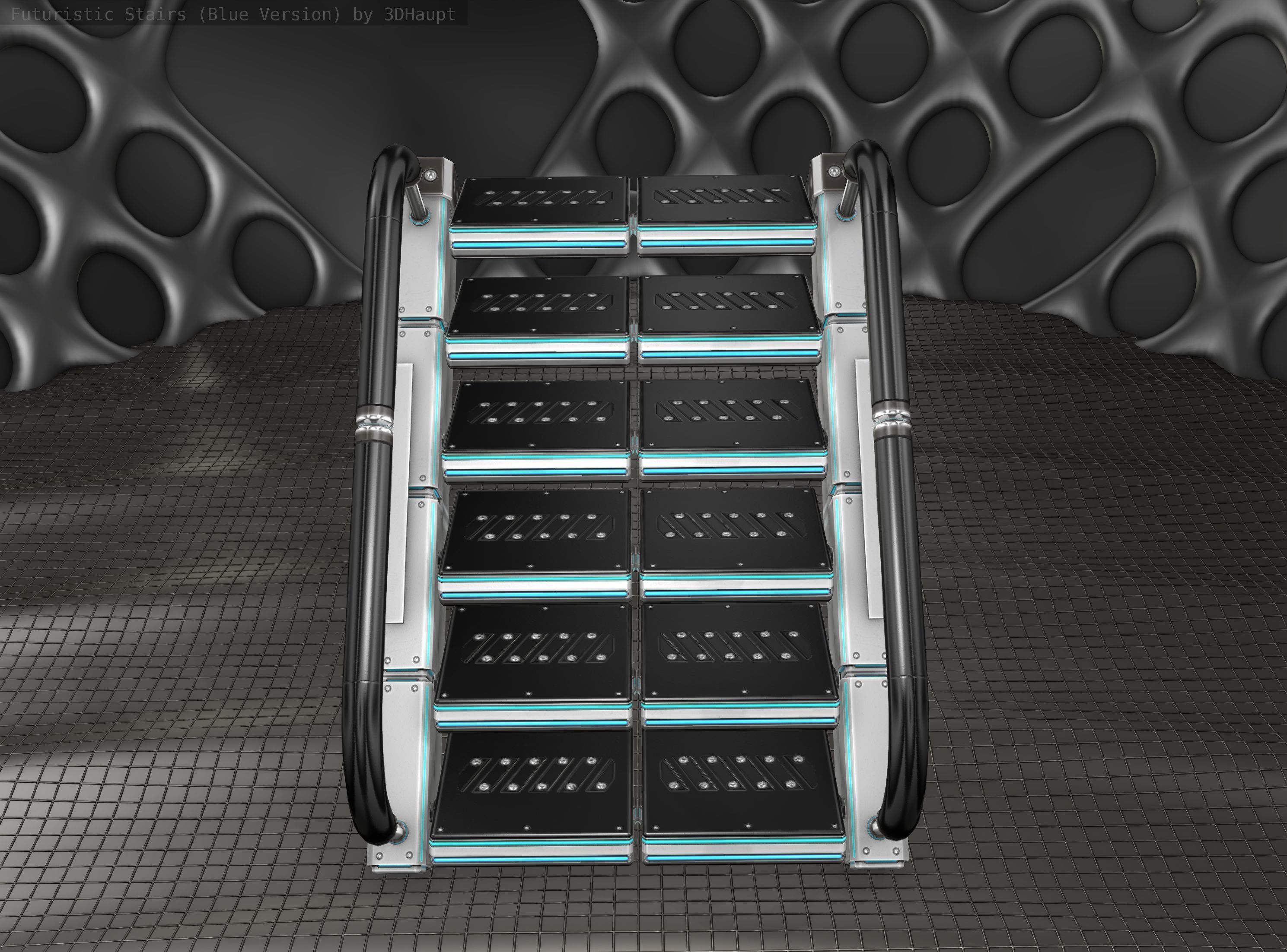 Sci-Fi Stairs - 6 - Silver Blue Neon Light Version Low-poly 3D model_7