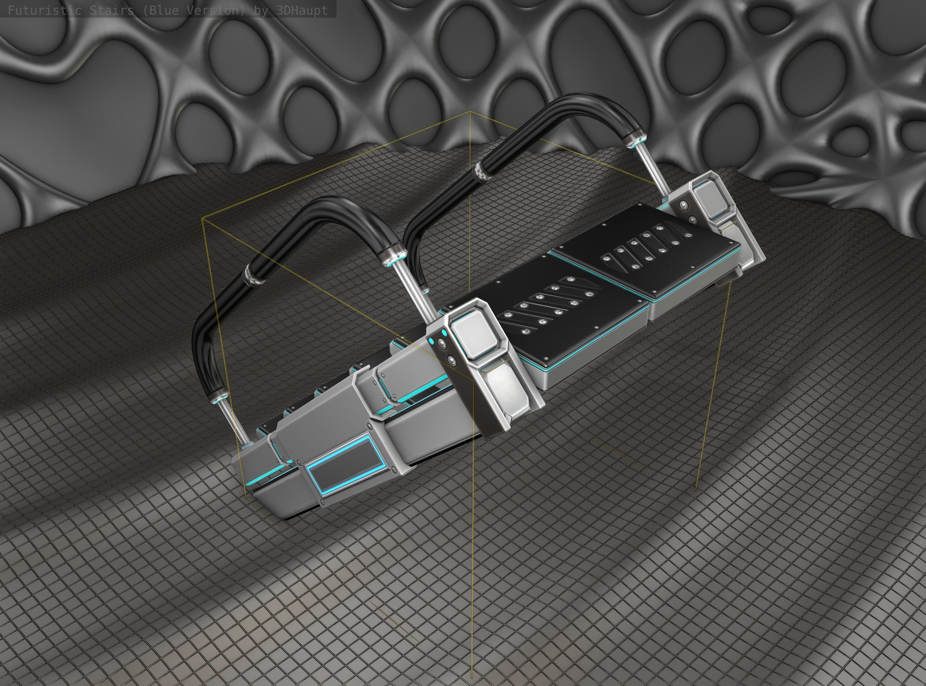 Sci-Fi Stairs - 6 - Silver Blue Neon Light Version Low-poly 3D model_2