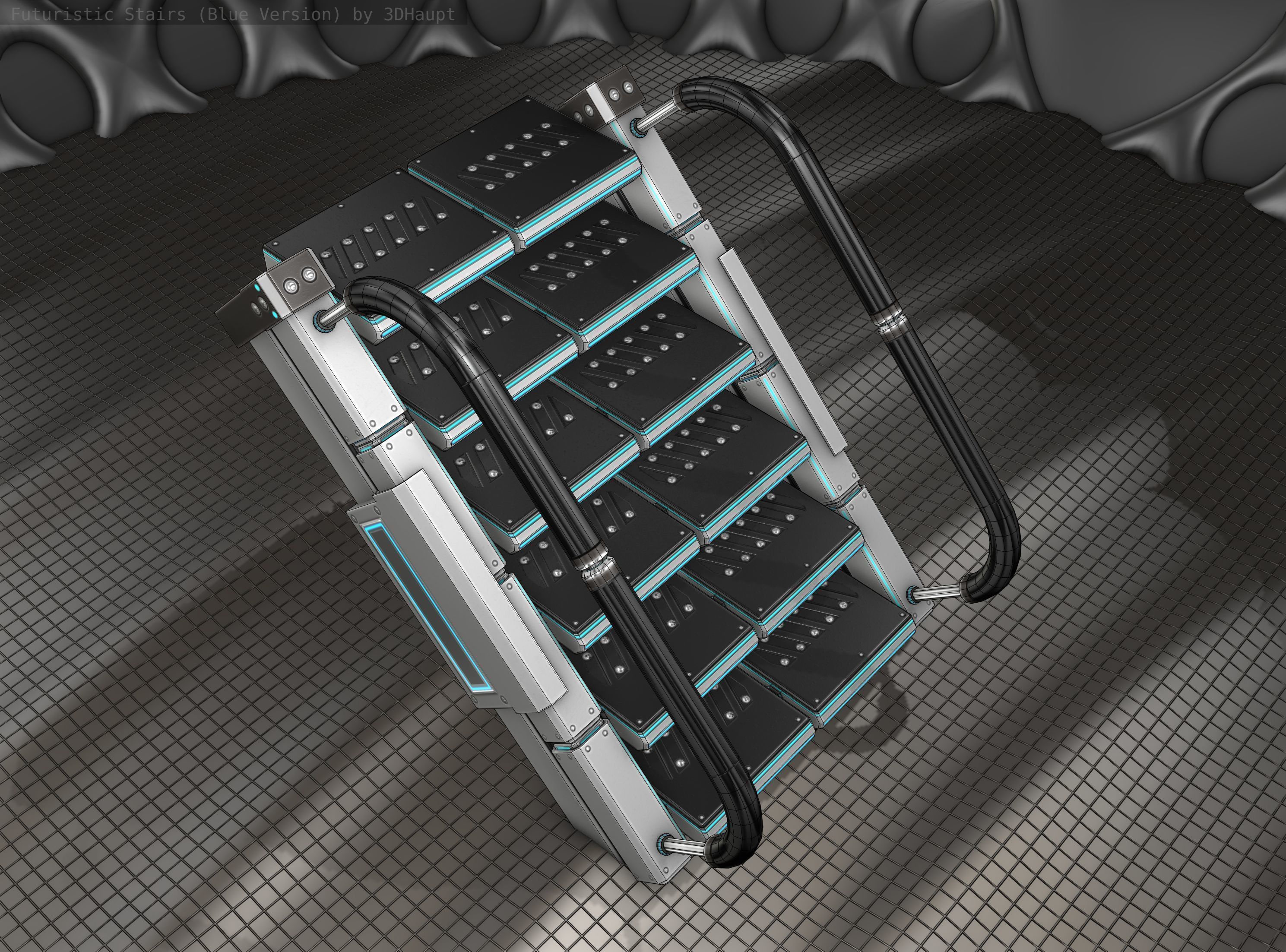 Sci-Fi Stairs - 6 - Silver Blue Neon Light Version Low-poly 3D model_19