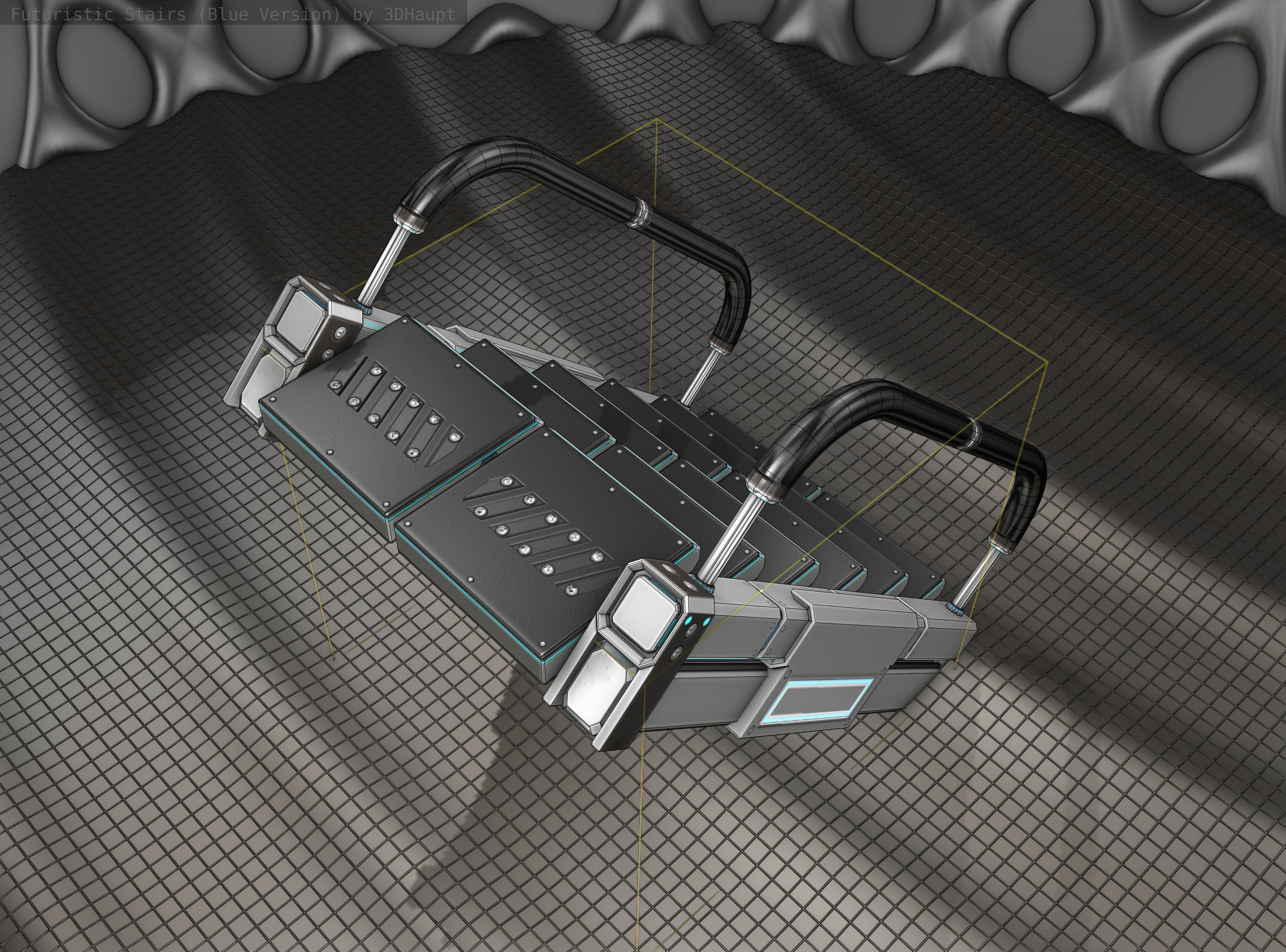 Sci-Fi Stairs - 6 - Silver Blue Neon Light Version Low-poly 3D model_18