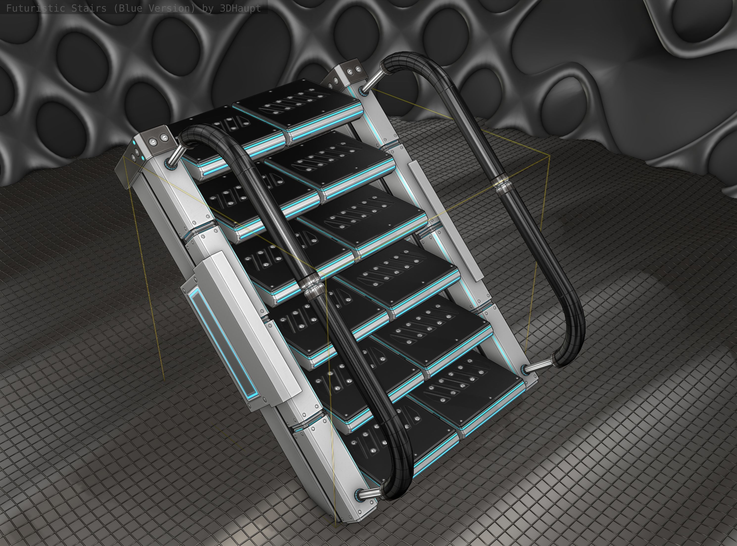 Sci-Fi Stairs - 6 - Silver Blue Neon Light Version Low-poly 3D model_6