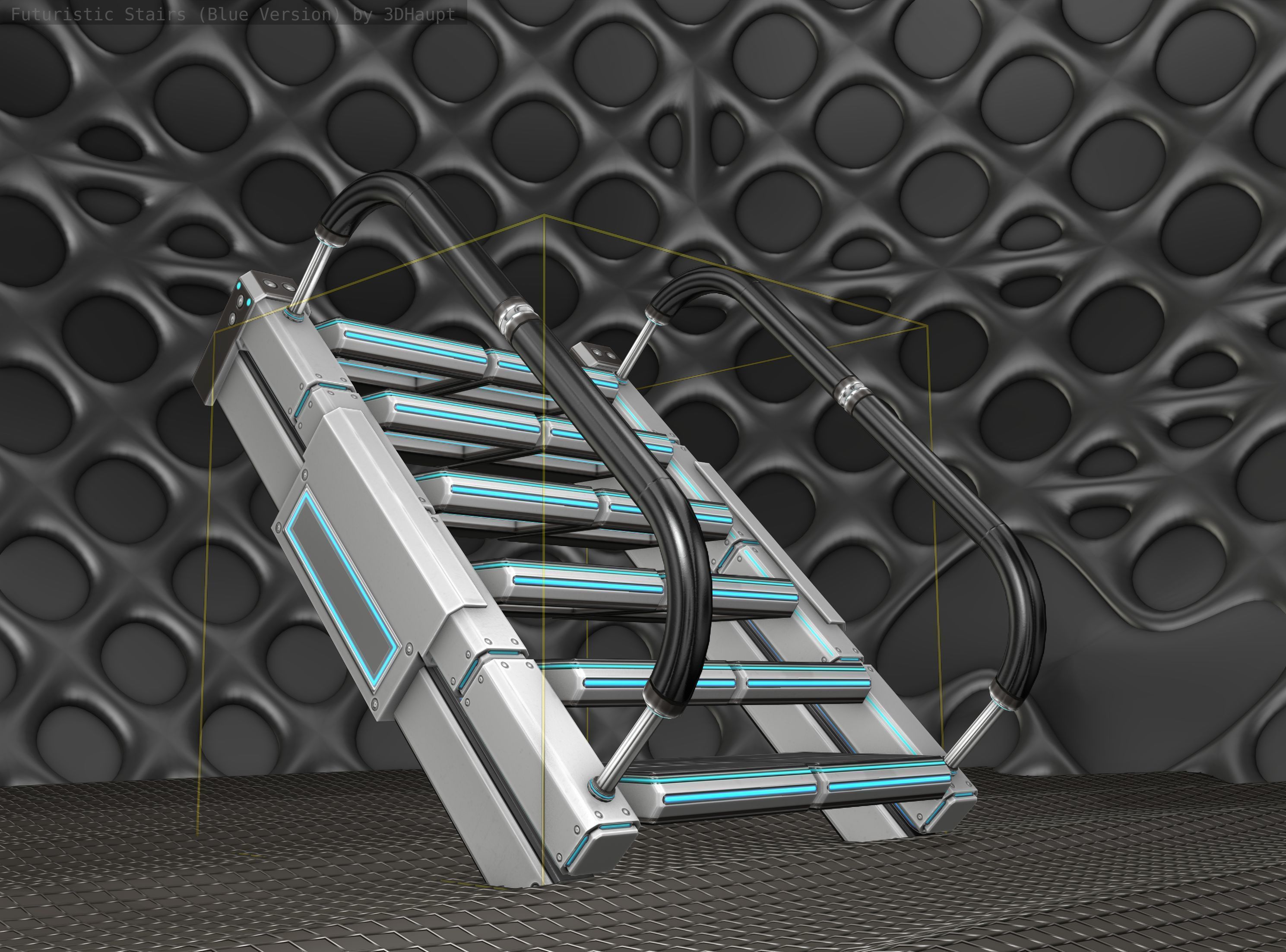 Sci-Fi Stairs - 6 - Silver Blue Neon Light Version Low-poly 3D model_22