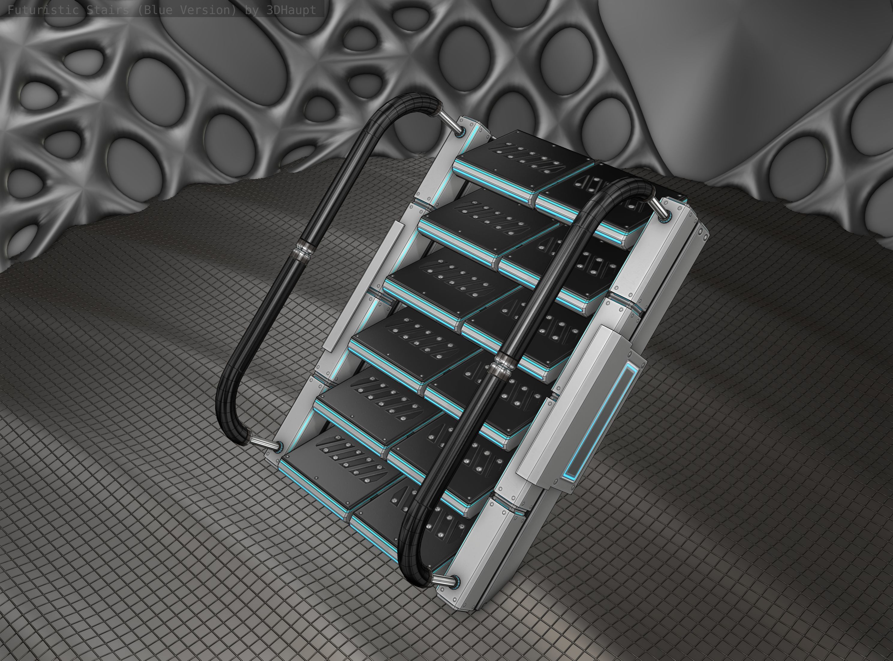 Sci-Fi Stairs - 6 - Silver Blue Neon Light Version Low-poly 3D model_25