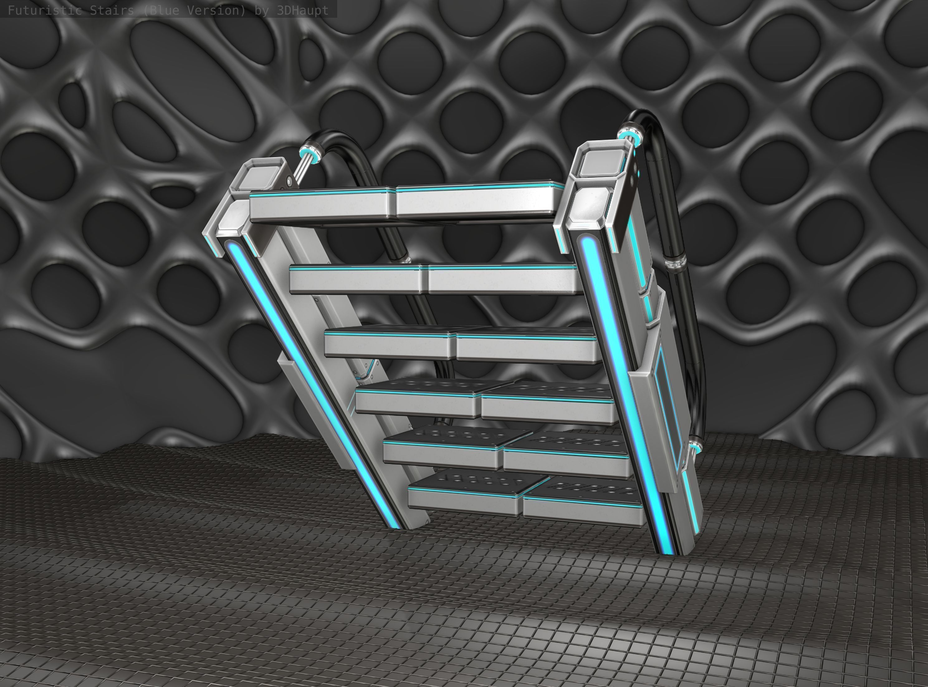 Sci-Fi Stairs - 6 - Silver Blue Neon Light Version Low-poly 3D model_11