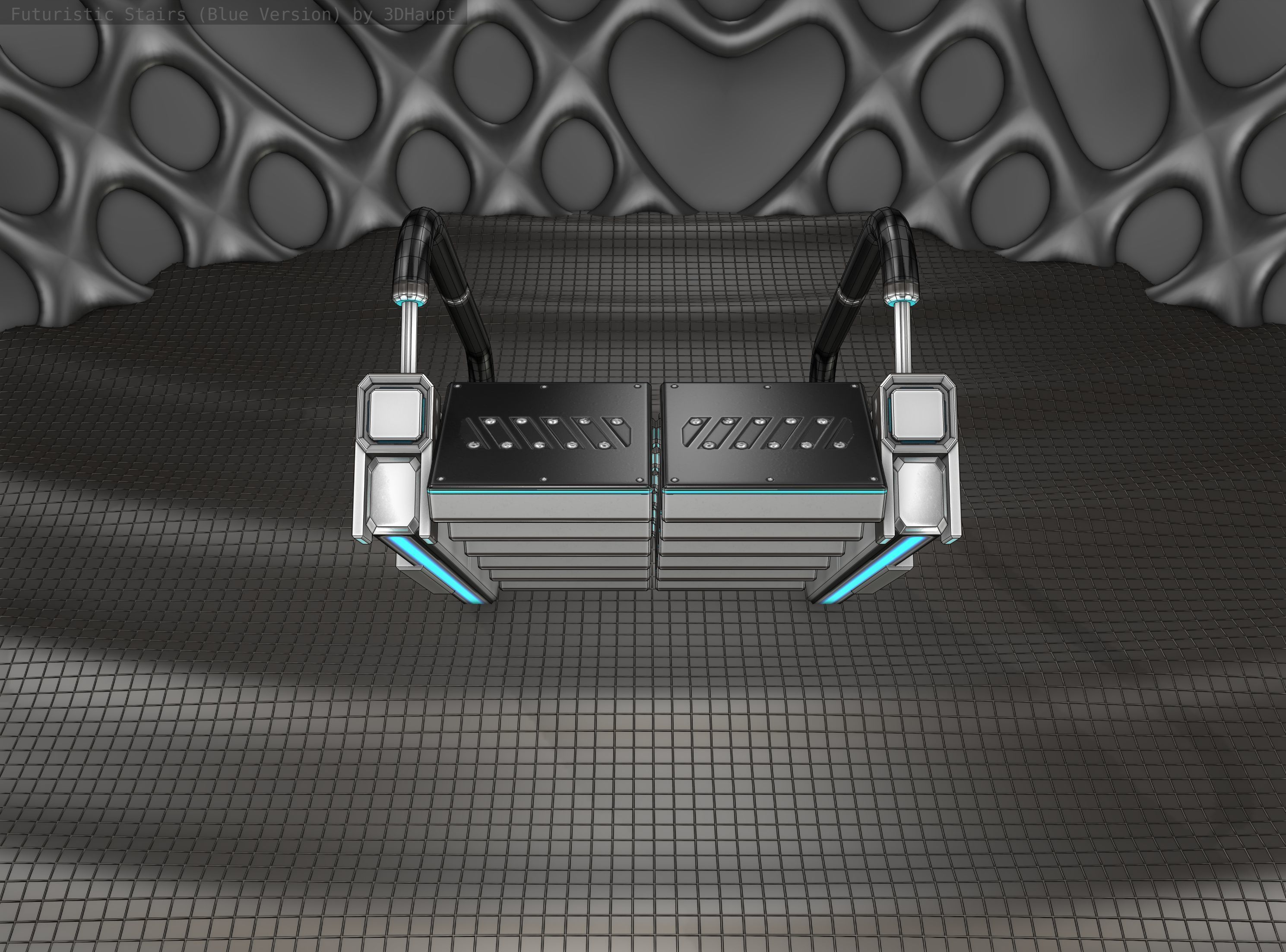 Sci-Fi Stairs - 6 - Silver Blue Neon Light Version Low-poly 3D model_3