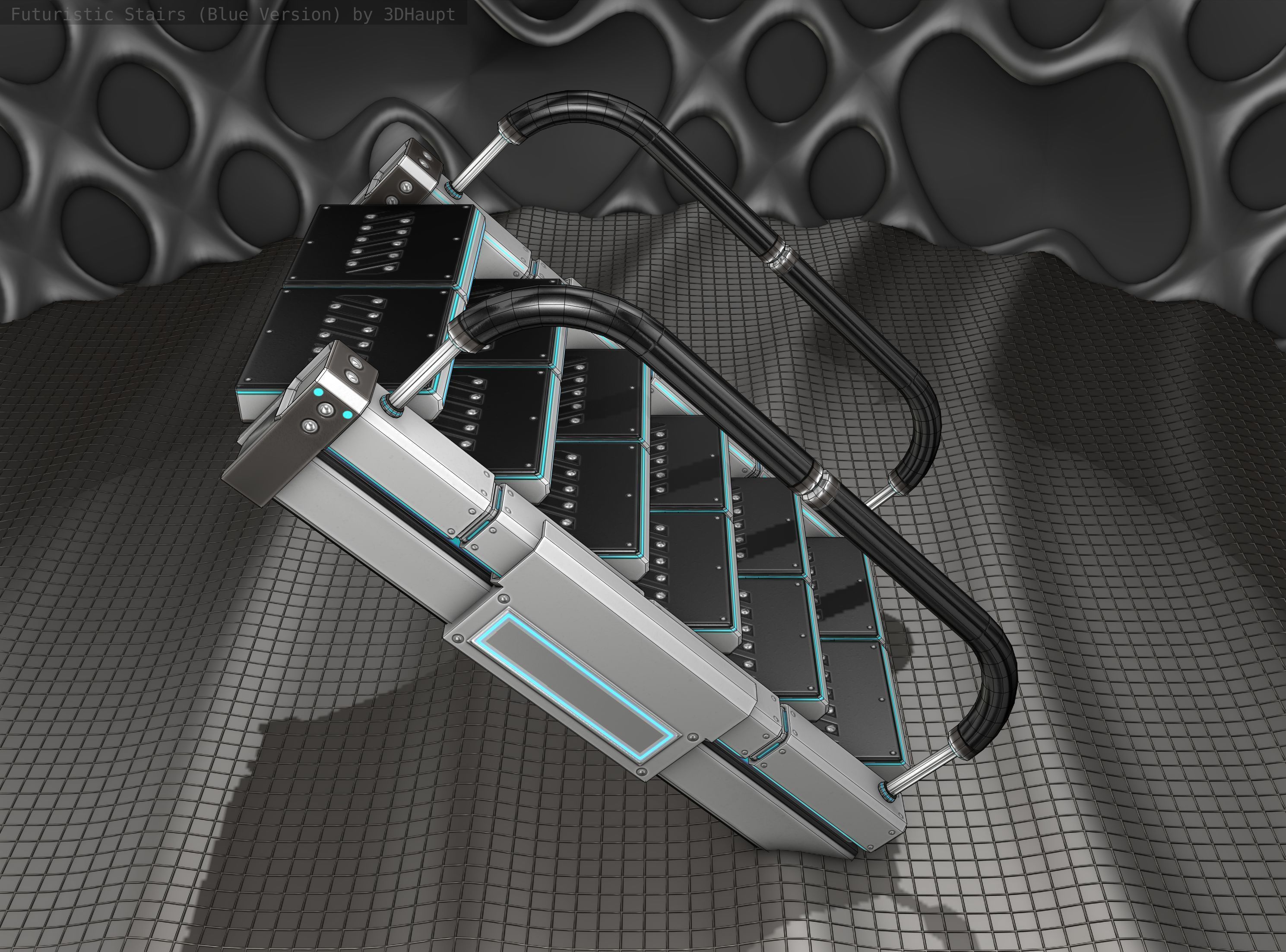 Sci-Fi Stairs - 6 - Silver Blue Neon Light Version Low-poly 3D model_5