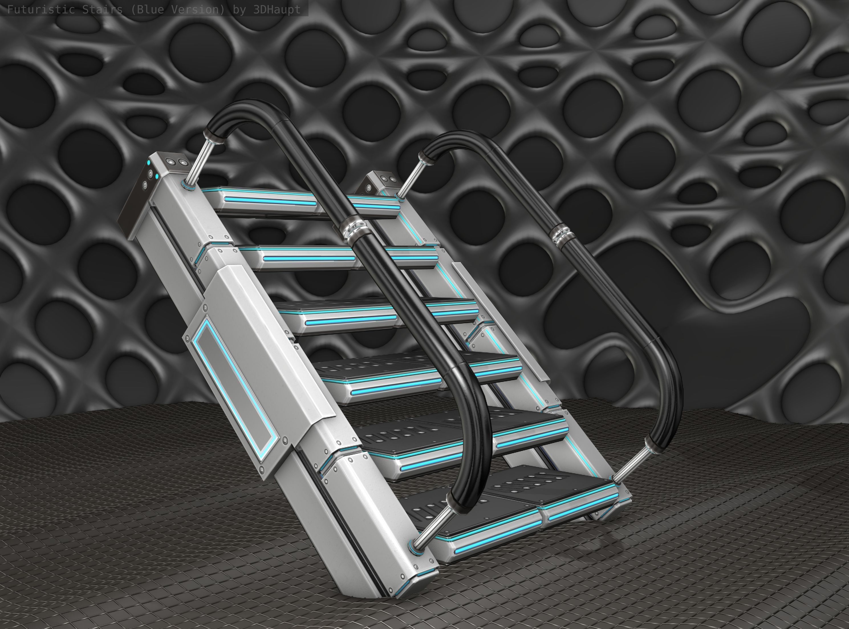 Sci-Fi Stairs - 6 - Silver Blue Neon Light Version Low-poly 3D model_13