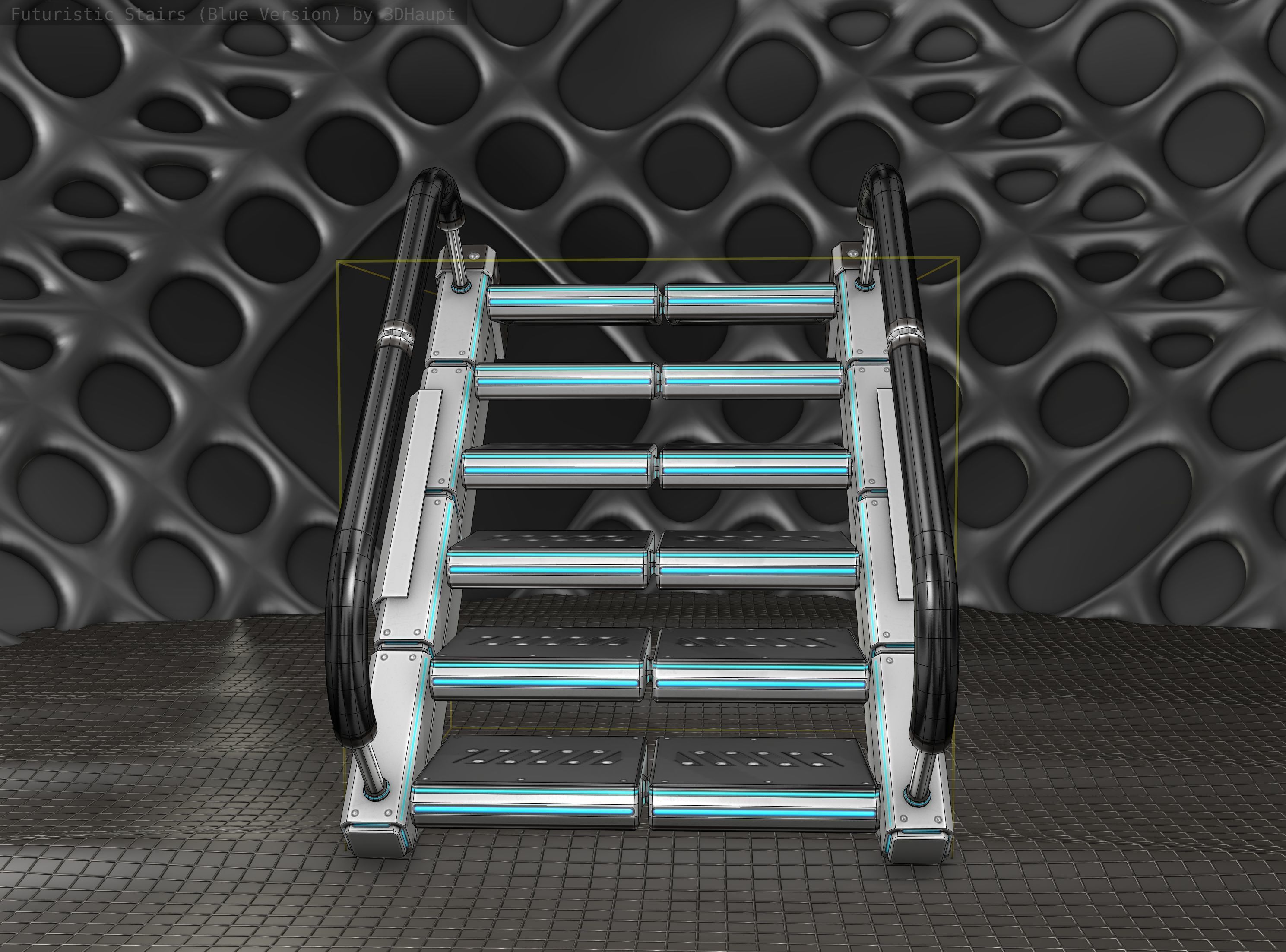 Sci-Fi Stairs - 6 - Silver Blue Neon Light Version Low-poly 3D model_14