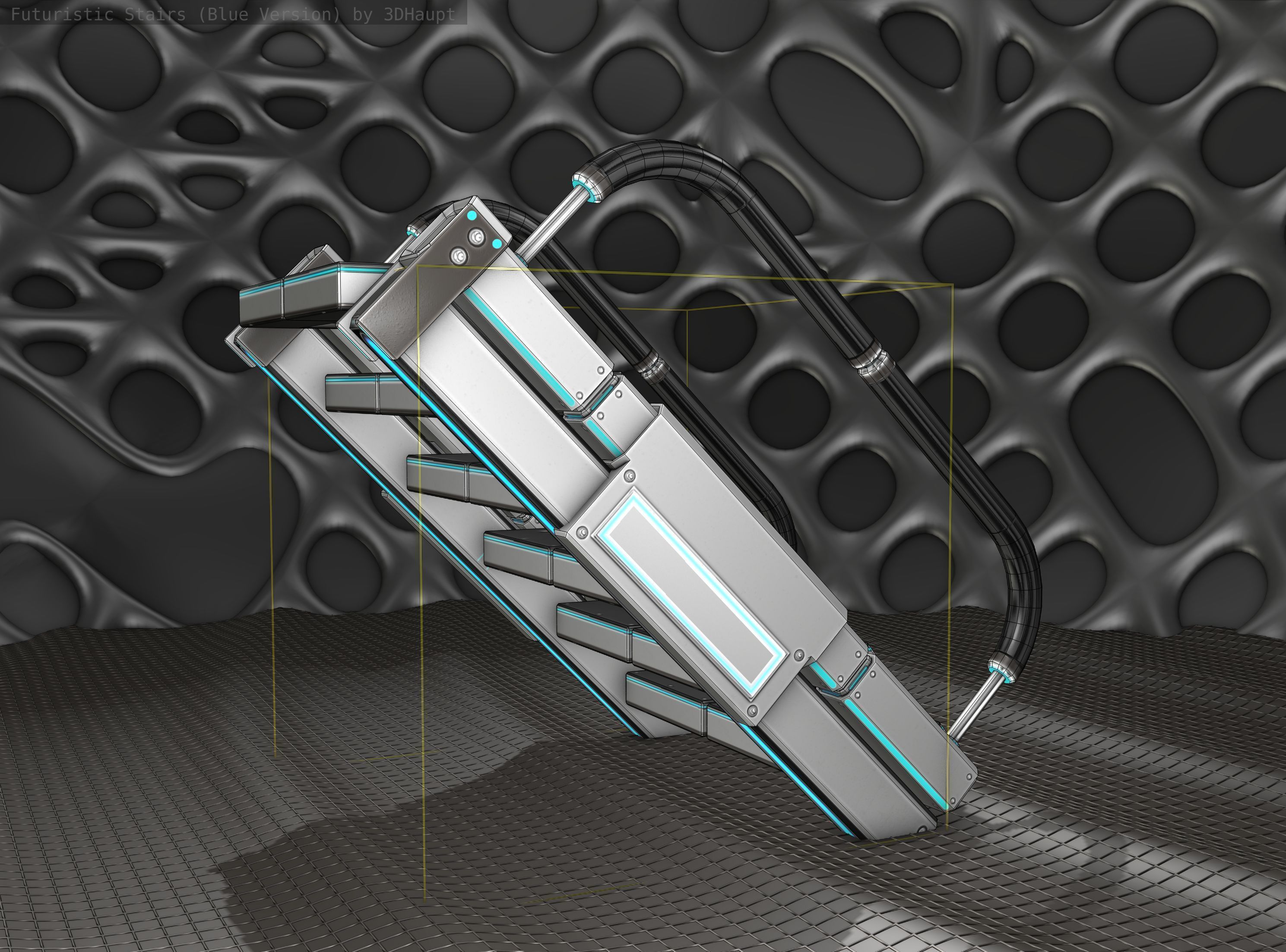 Sci-Fi Stairs - 6 - Silver Blue Neon Light Version Low-poly 3D model_12