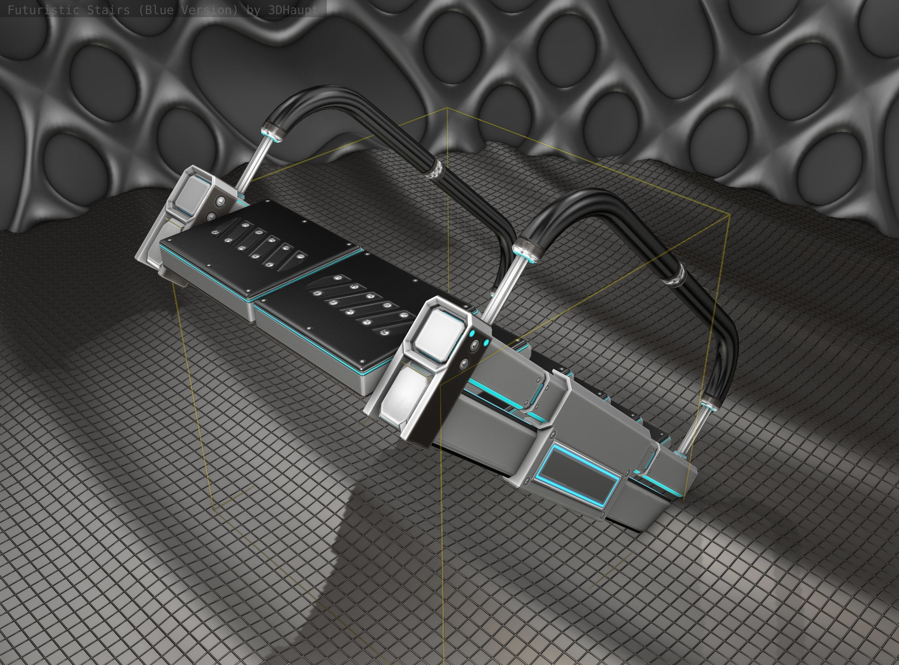 Sci-Fi Stairs - 6 - Silver Blue Neon Light Version Low-poly 3D model_4