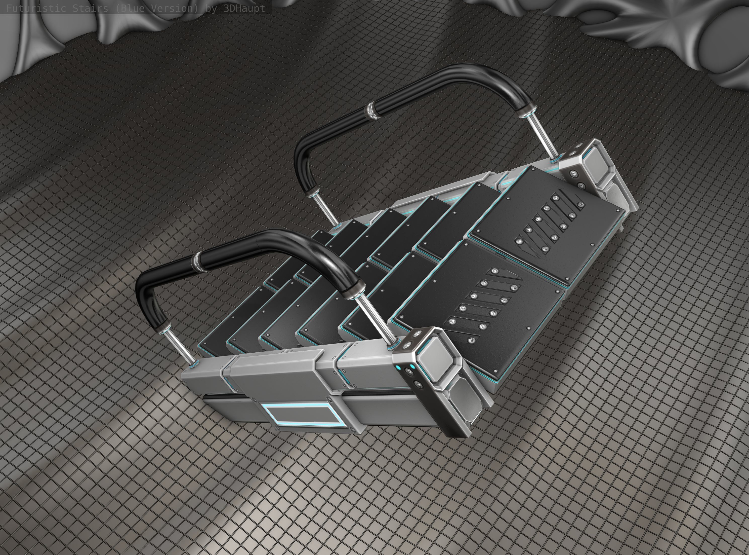 Sci-Fi Stairs - 6 - Silver Blue Neon Light Version Low-poly 3D model_17