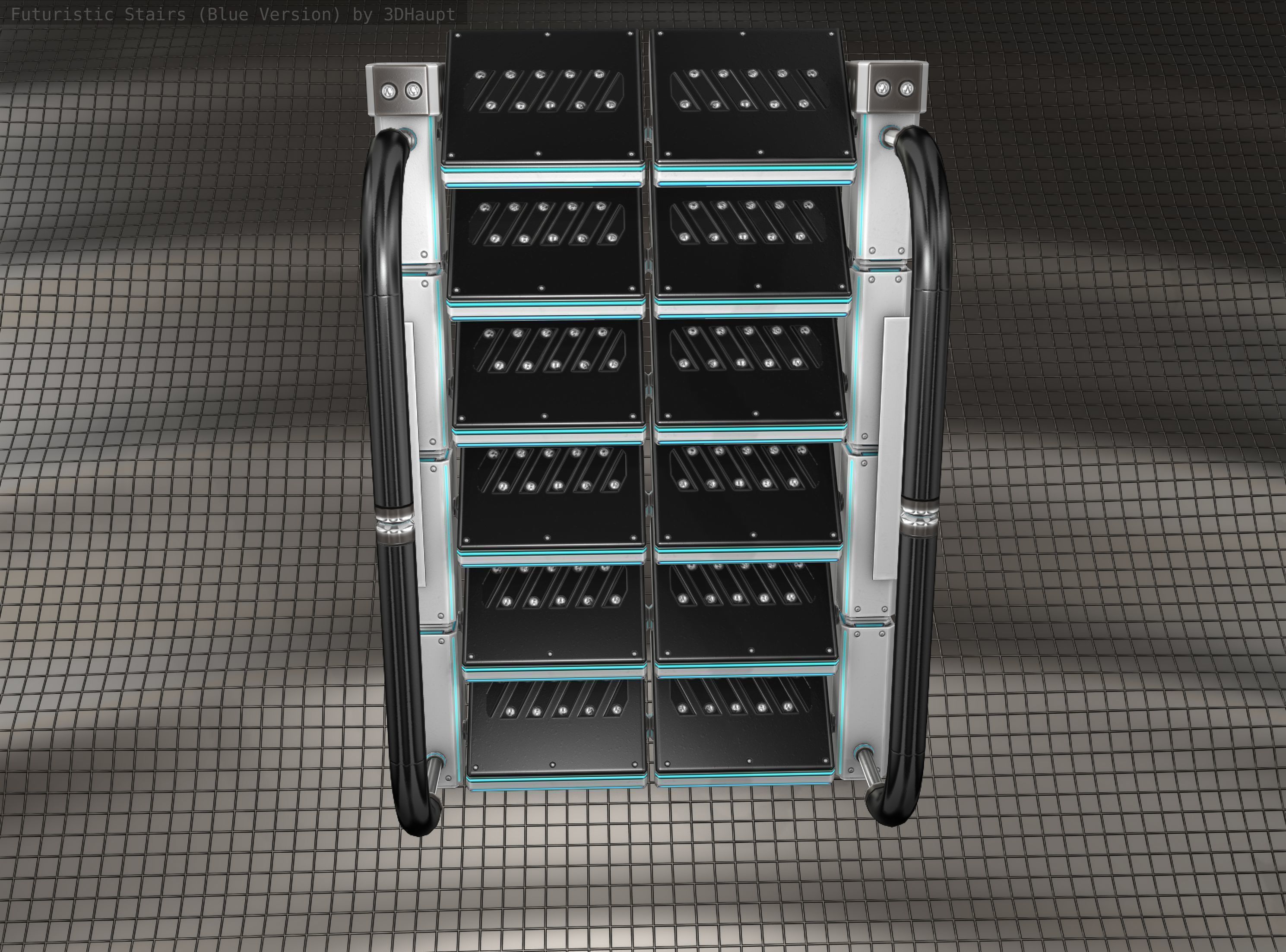 Sci-Fi Stairs - 6 - Silver Blue Neon Light Version Low-poly 3D model_15