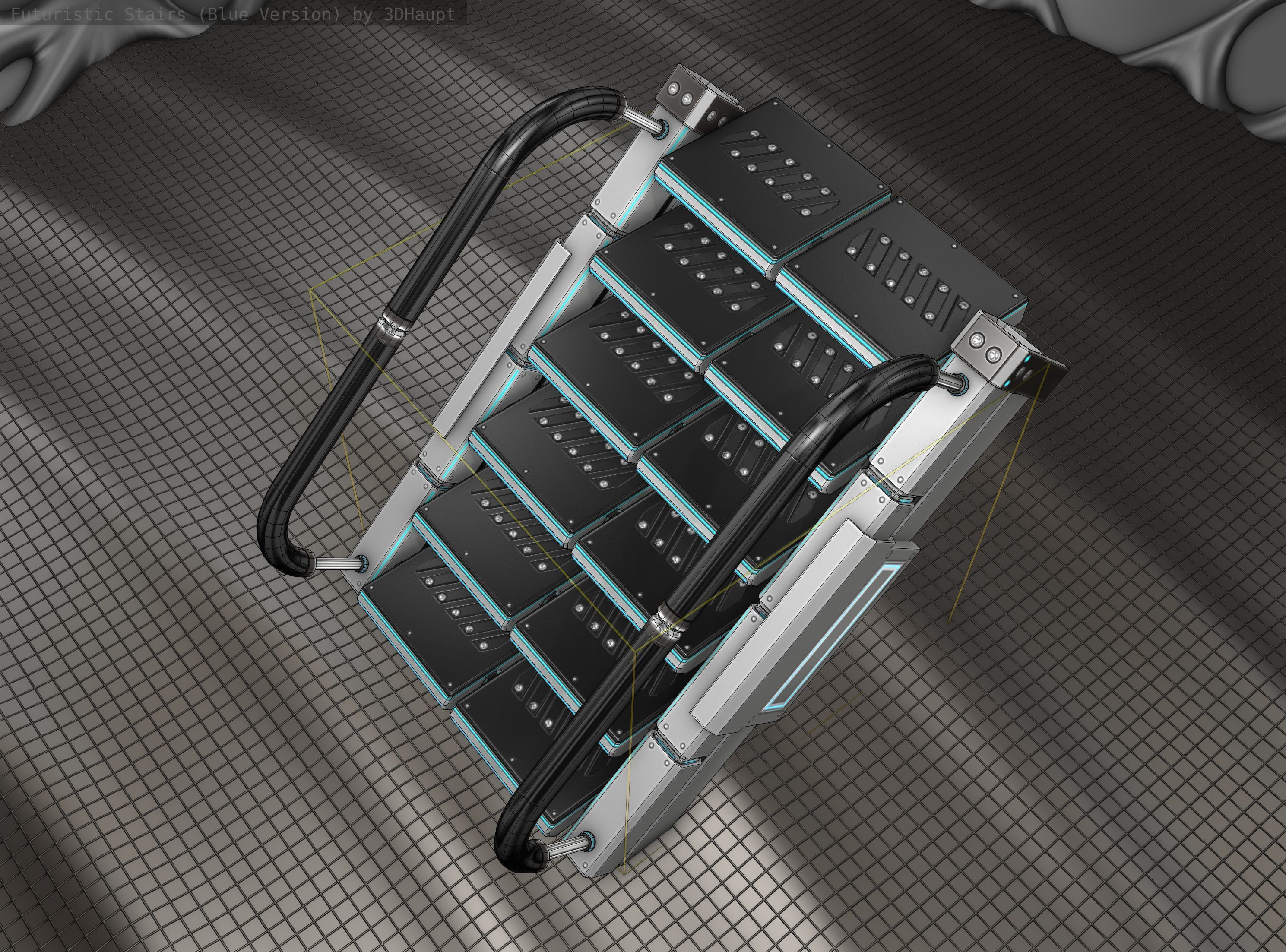 Sci-Fi Stairs - 6 - Silver Blue Neon Light Version Low-poly 3D model_16