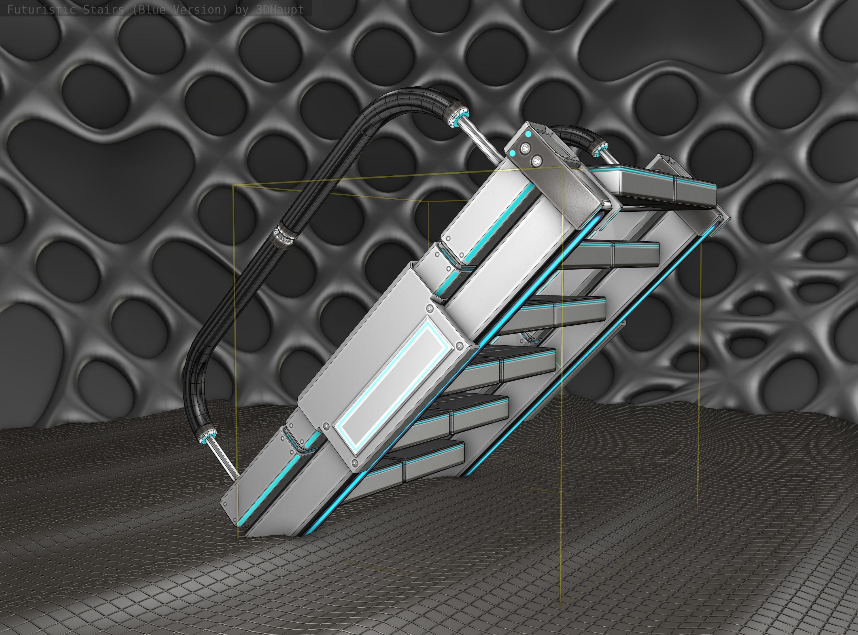 Sci-Fi Stairs - 6 - Silver Blue Neon Light Version Low-poly 3D model_10