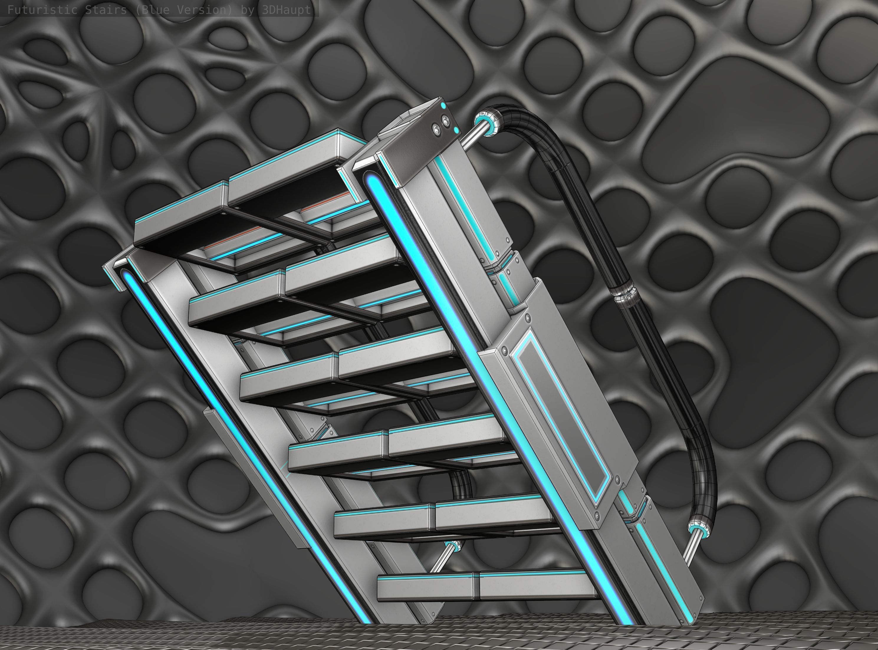 Sci-Fi Stairs - 6 - Silver Blue Neon Light Version Low-poly 3D model_21