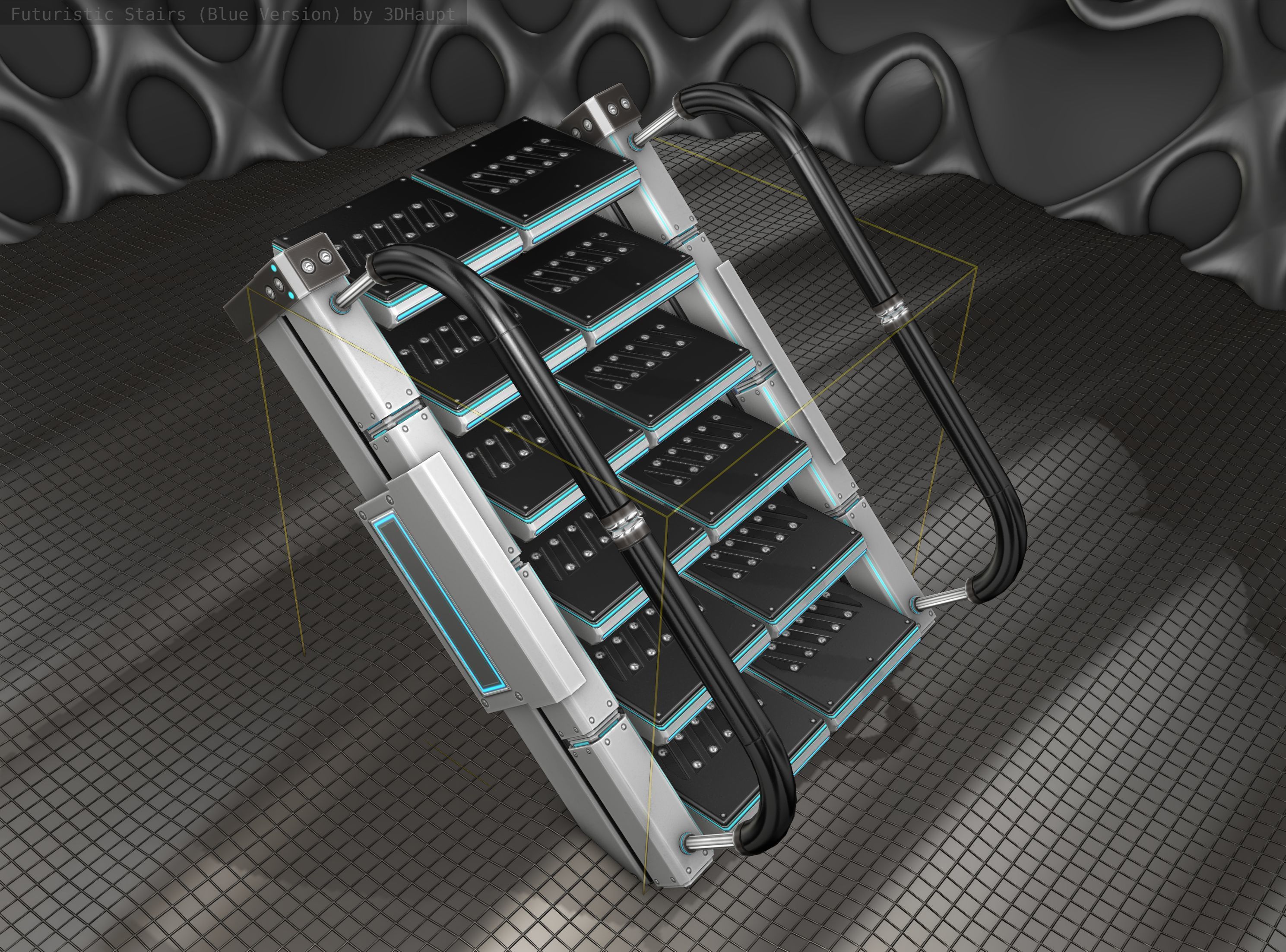 Sci-Fi Stairs - 6 - Silver Blue Neon Light Version Low-poly 3D model_20