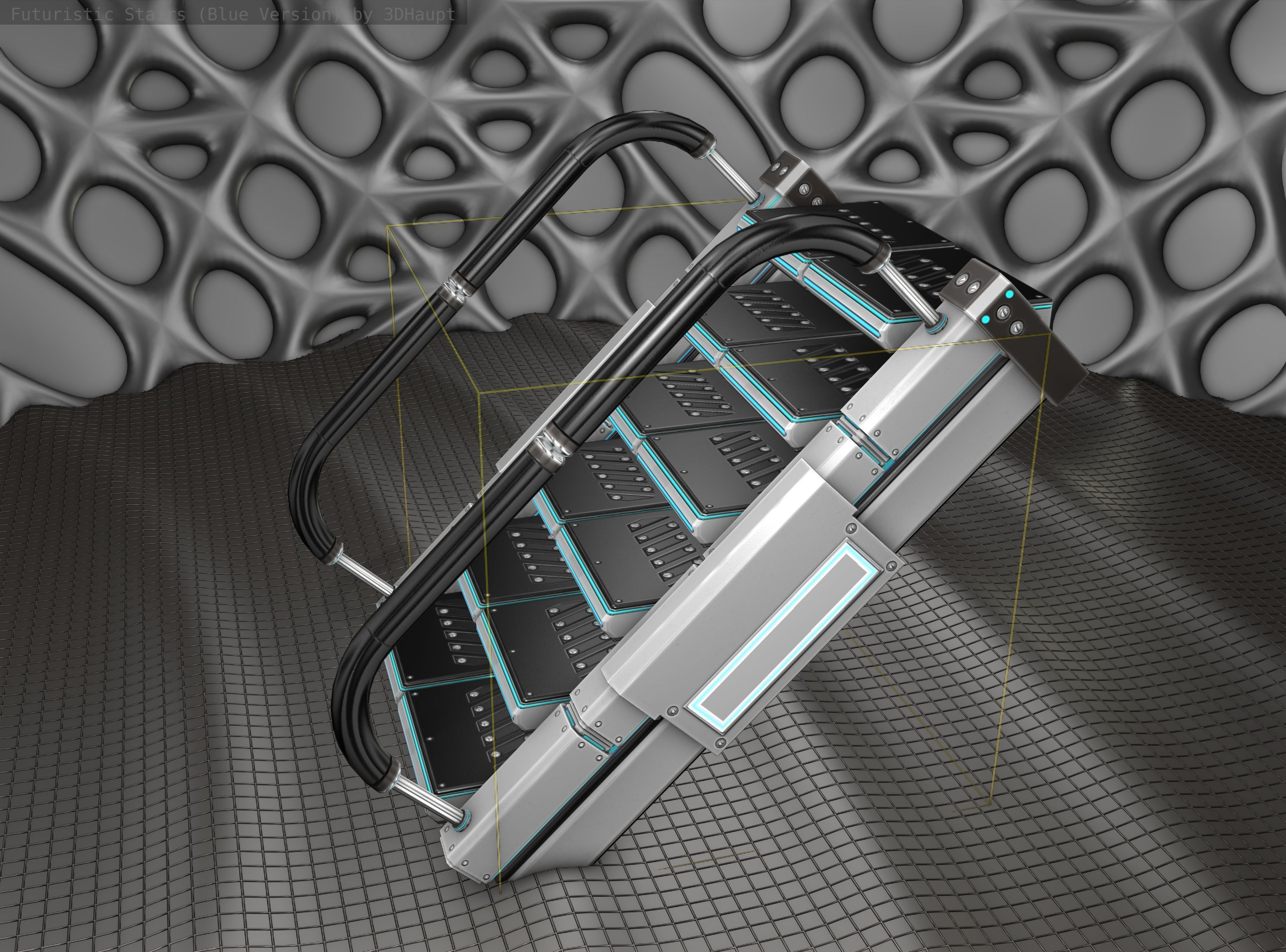 Sci-Fi Stairs - 6 - Silver Blue Neon Light Version Low-poly 3D model_24