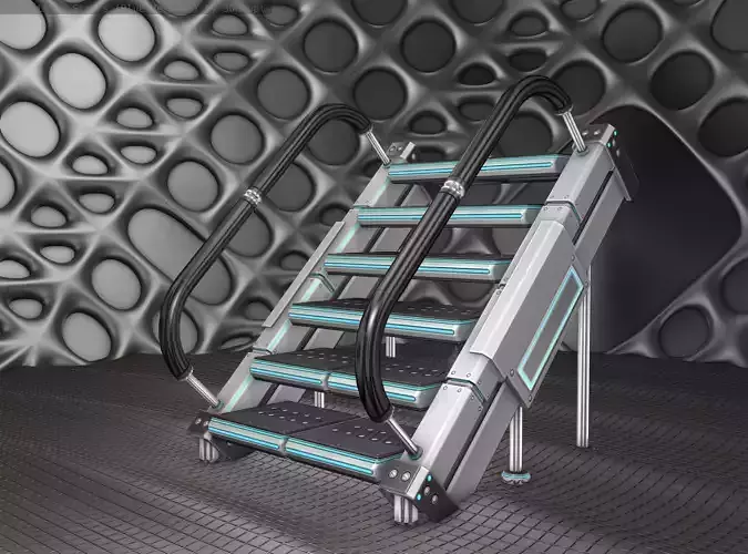 Sci-Fi Stairs - 8 - Silver Blue Neon Light Version