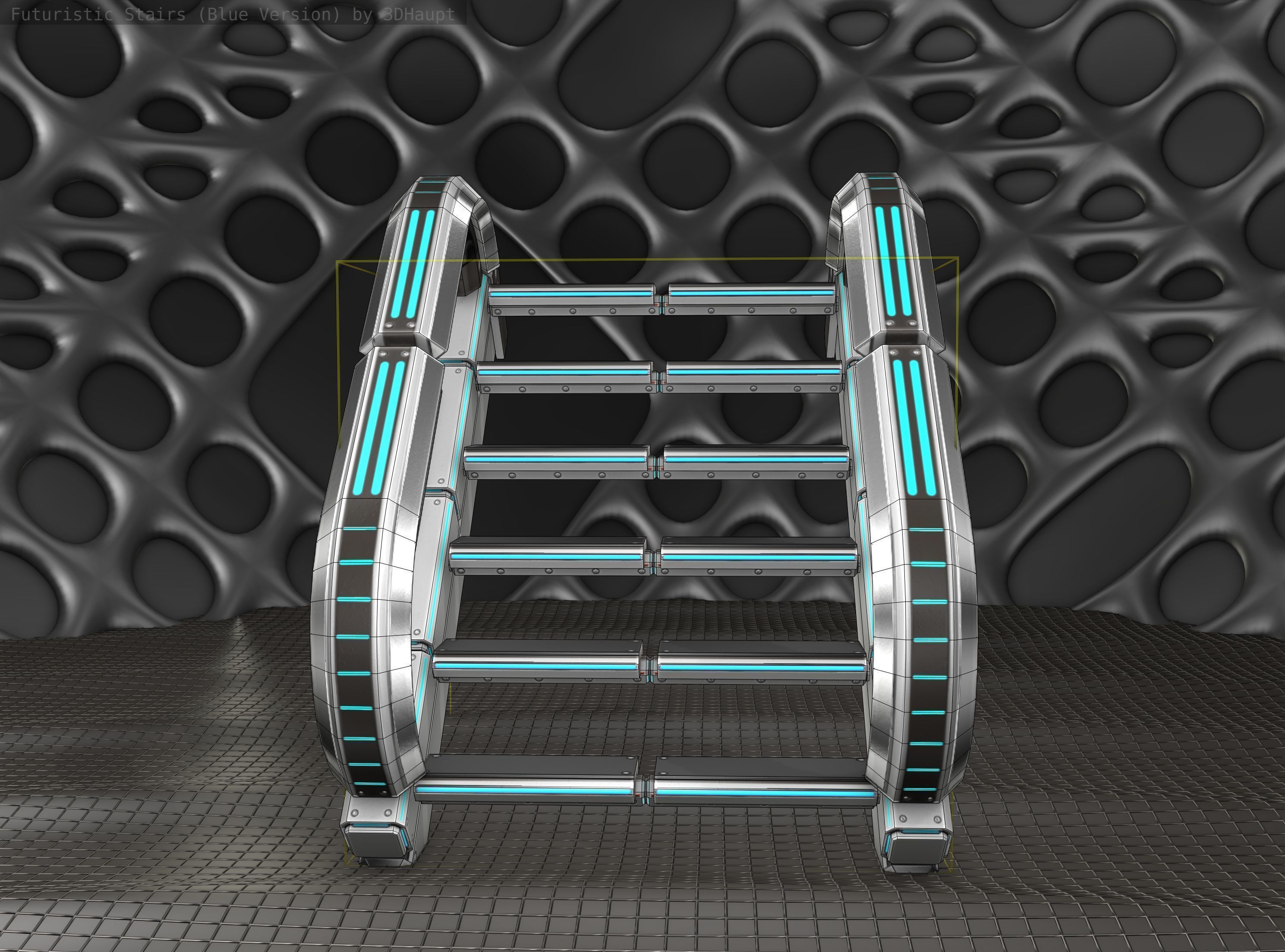 Sci-Fi Stairs - 10 - Silver Blue Neon Light Version Low-poly 3D model_14