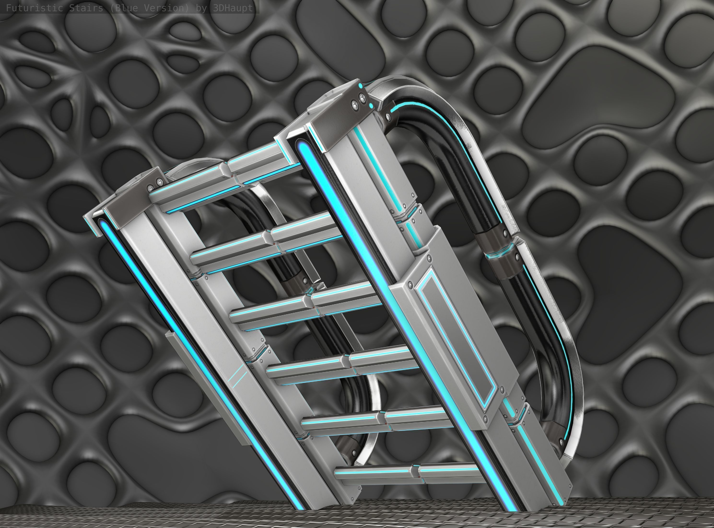 Sci-Fi Stairs - 10 - Silver Blue Neon Light Version Low-poly 3D model_21