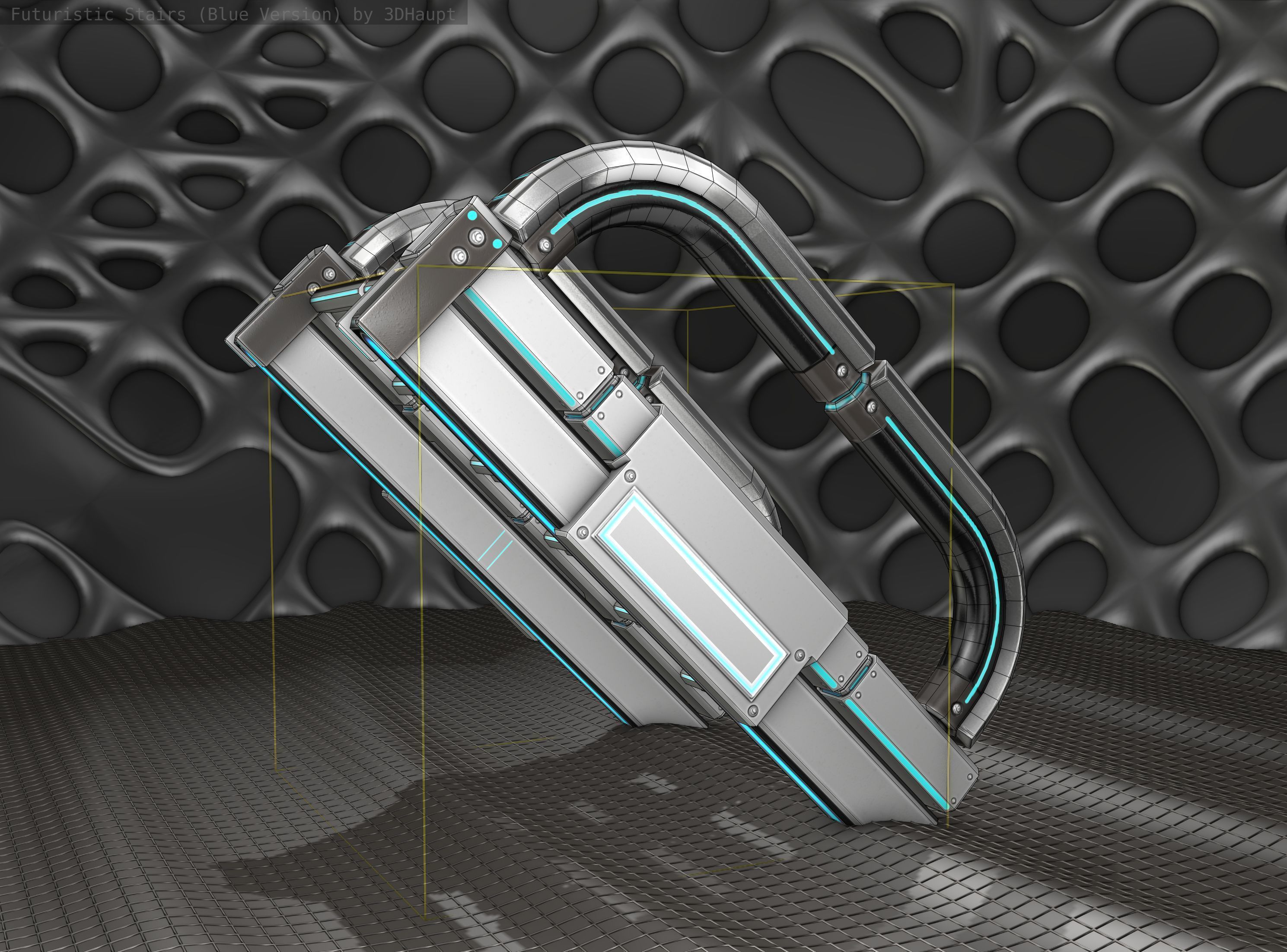 Sci-Fi Stairs - 10 - Silver Blue Neon Light Version Low-poly 3D model_12