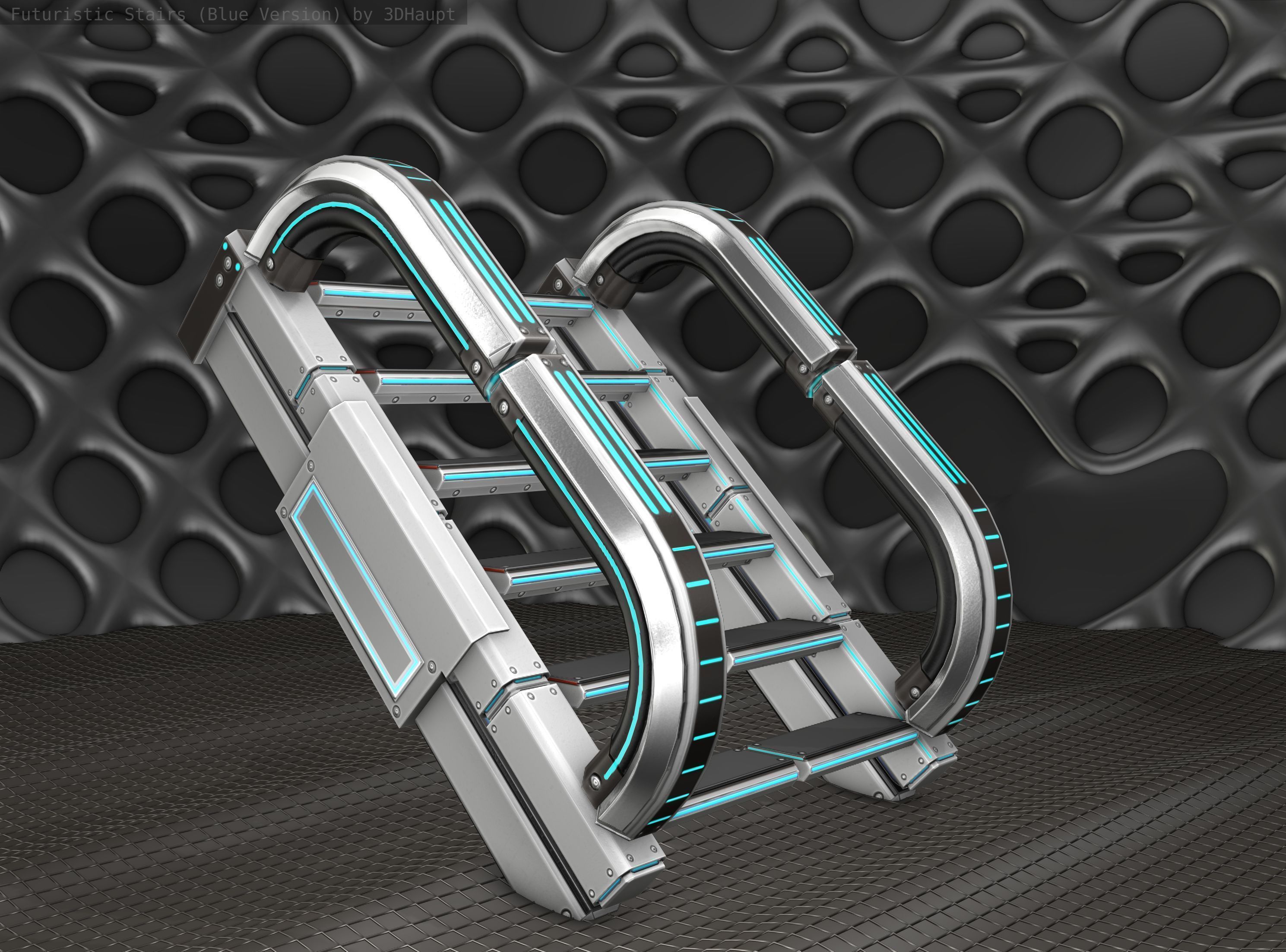Sci-Fi Stairs - 10 - Silver Blue Neon Light Version Low-poly 3D model_13