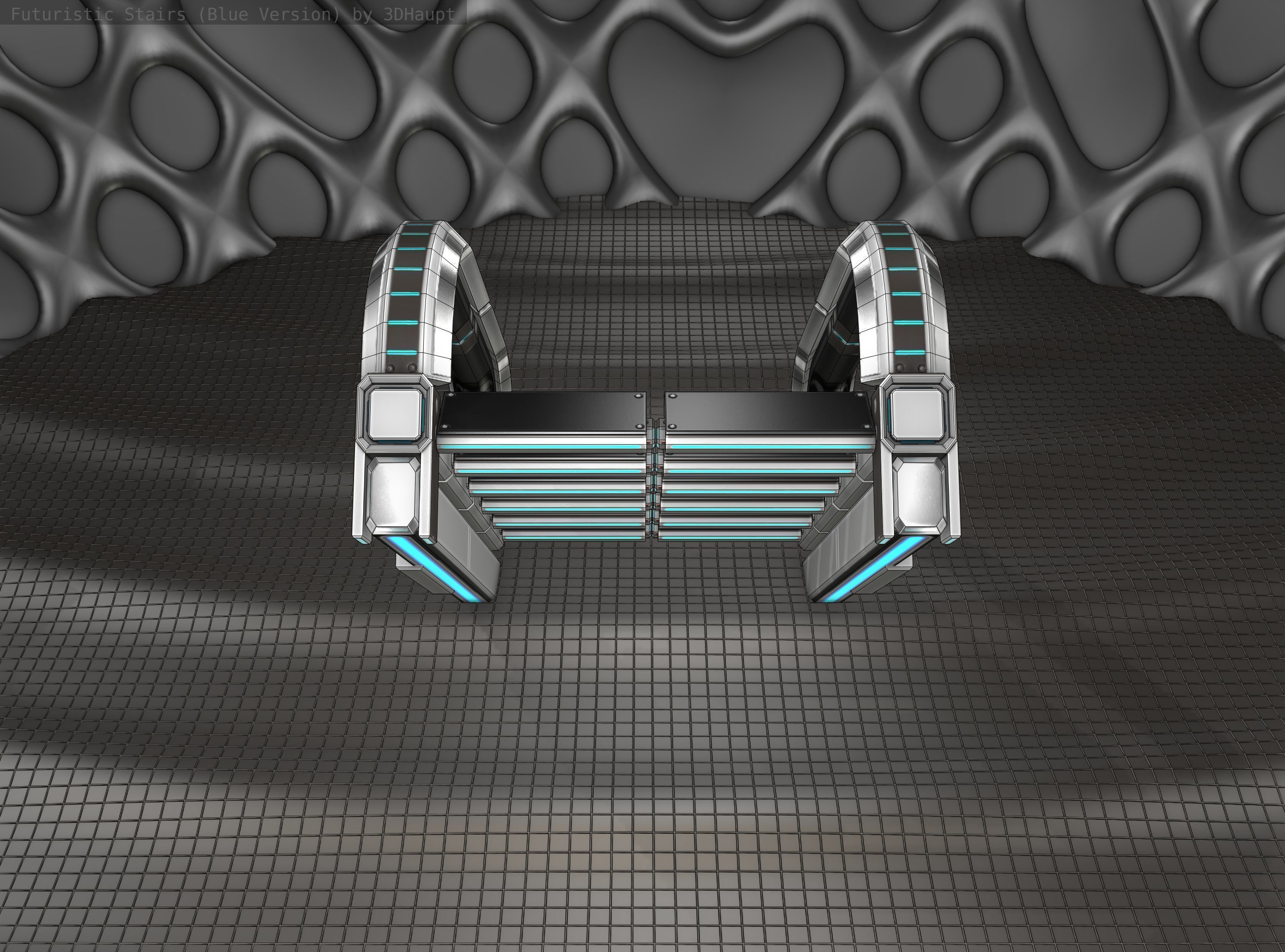 Sci-Fi Stairs - 10 - Silver Blue Neon Light Version Low-poly 3D model_4