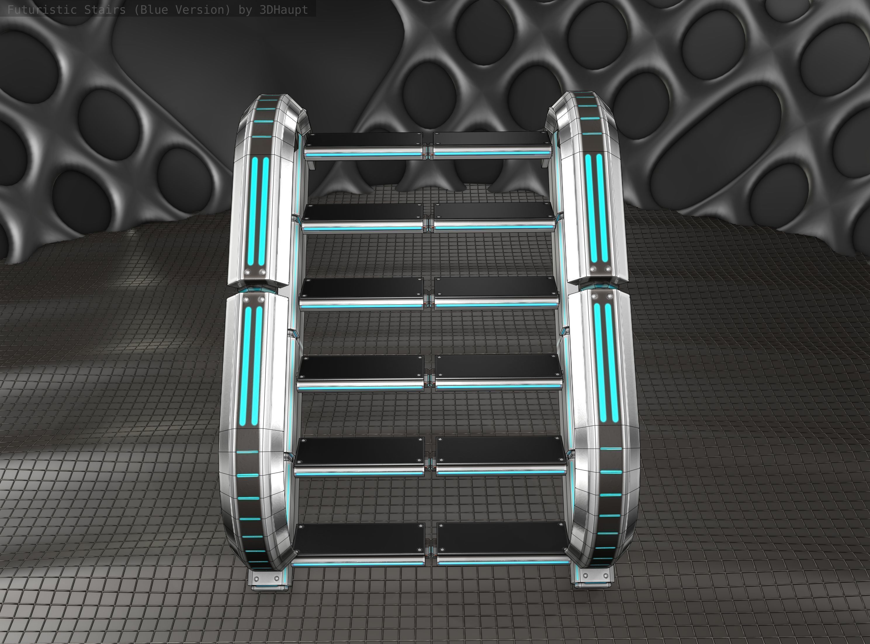 Sci-Fi Stairs - 10 - Silver Blue Neon Light Version Low-poly 3D model_8
