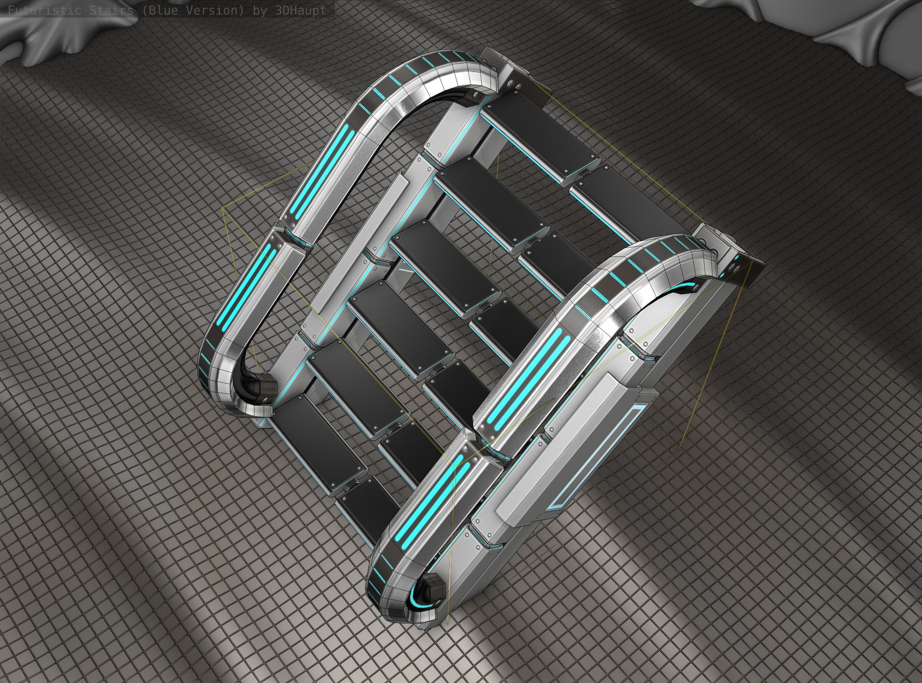 Sci-Fi Stairs - 10 - Silver Blue Neon Light Version Low-poly 3D model_16