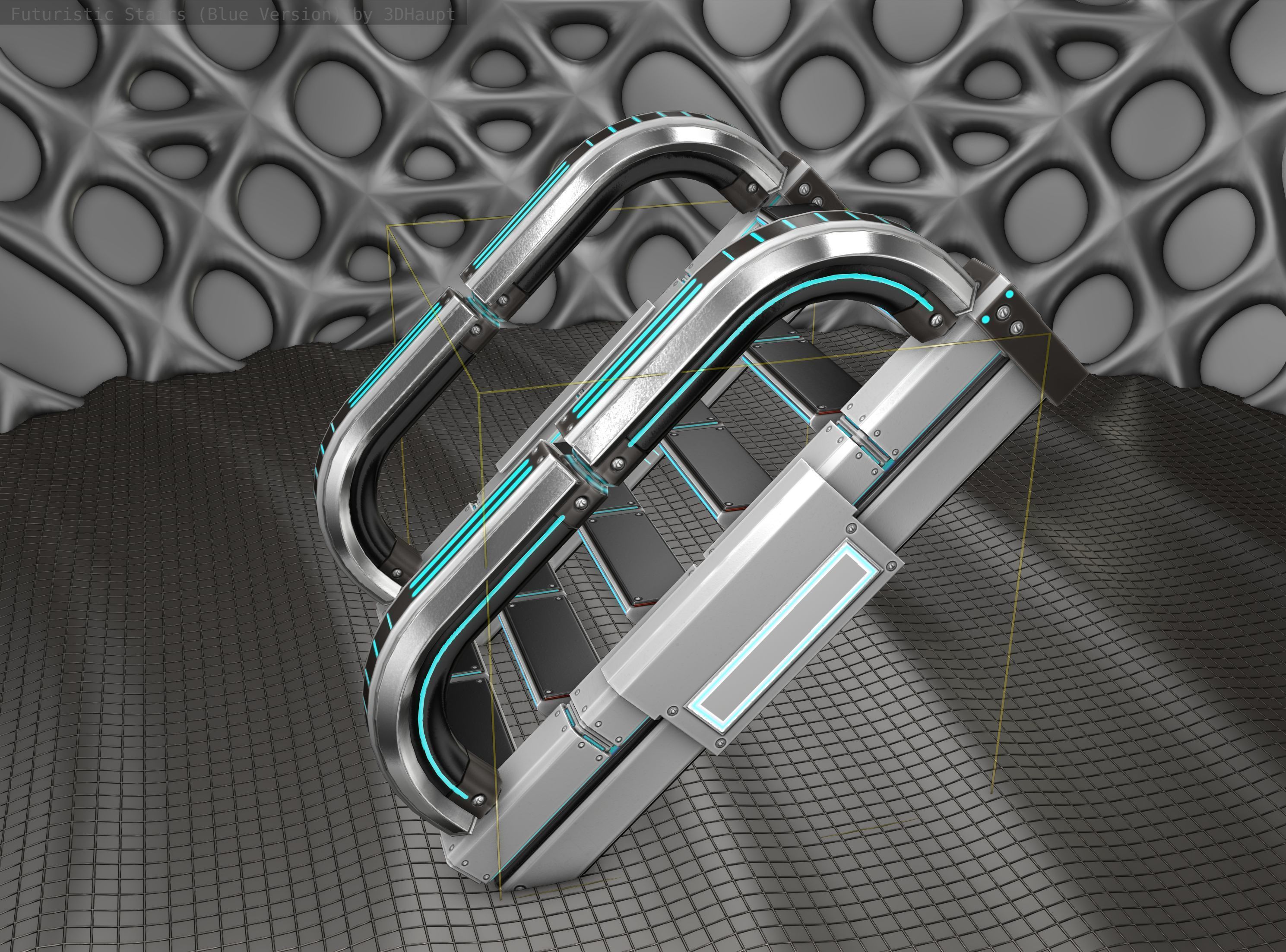 Sci-Fi Stairs - 10 - Silver Blue Neon Light Version Low-poly 3D model_24