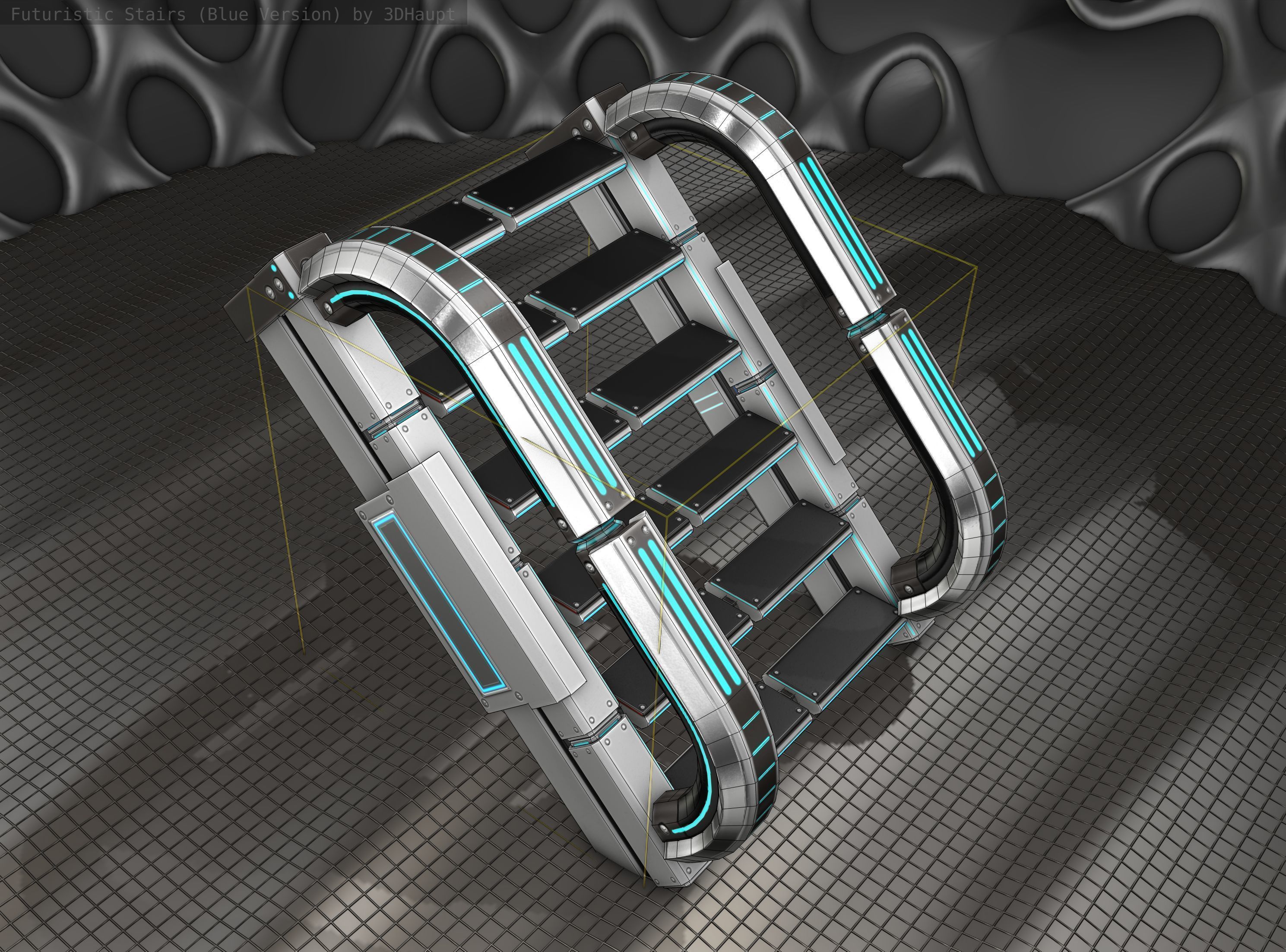Sci-Fi Stairs - 10 - Silver Blue Neon Light Version Low-poly 3D model_20