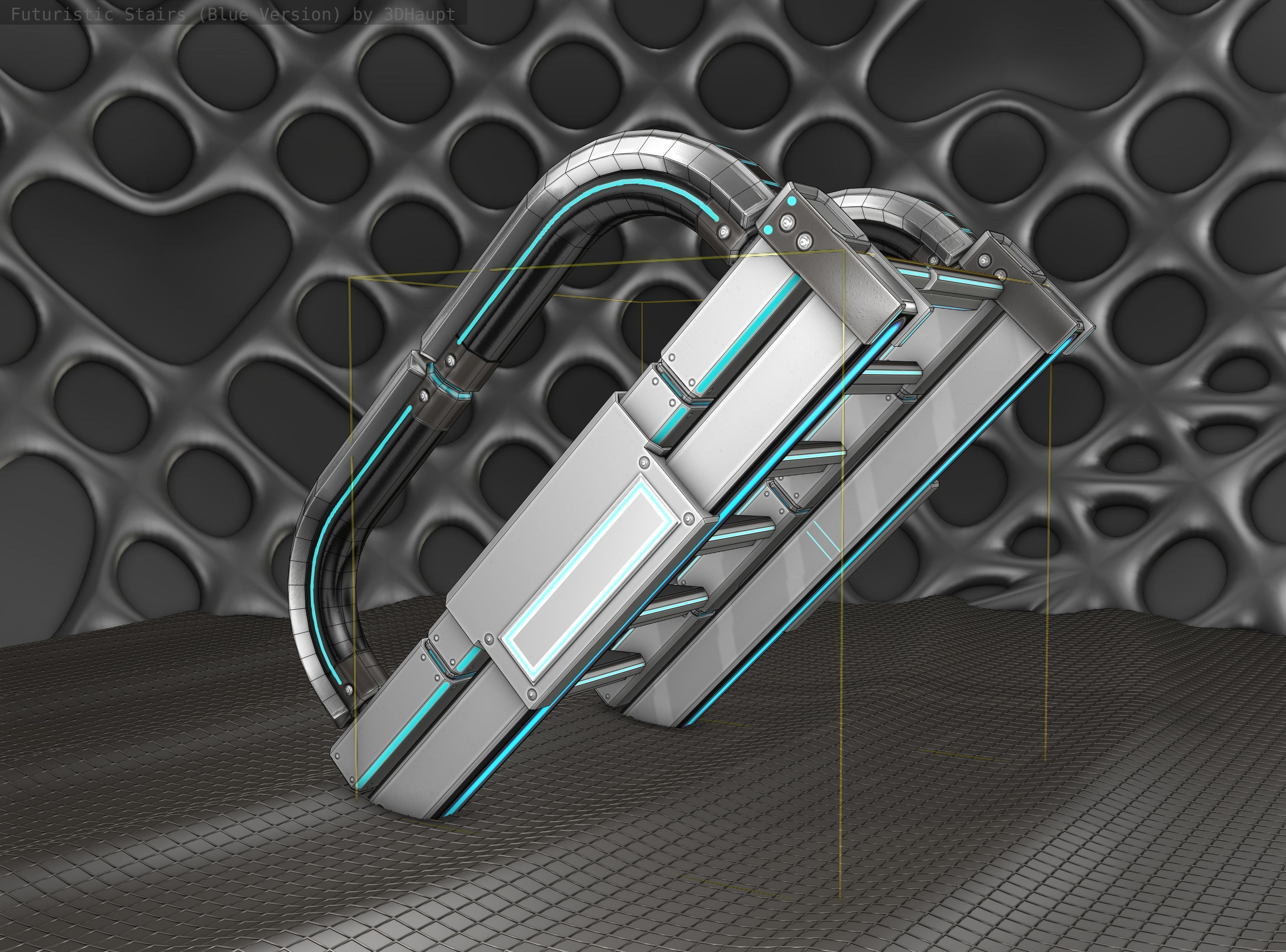 Sci-Fi Stairs - 10 - Silver Blue Neon Light Version Low-poly 3D model_10