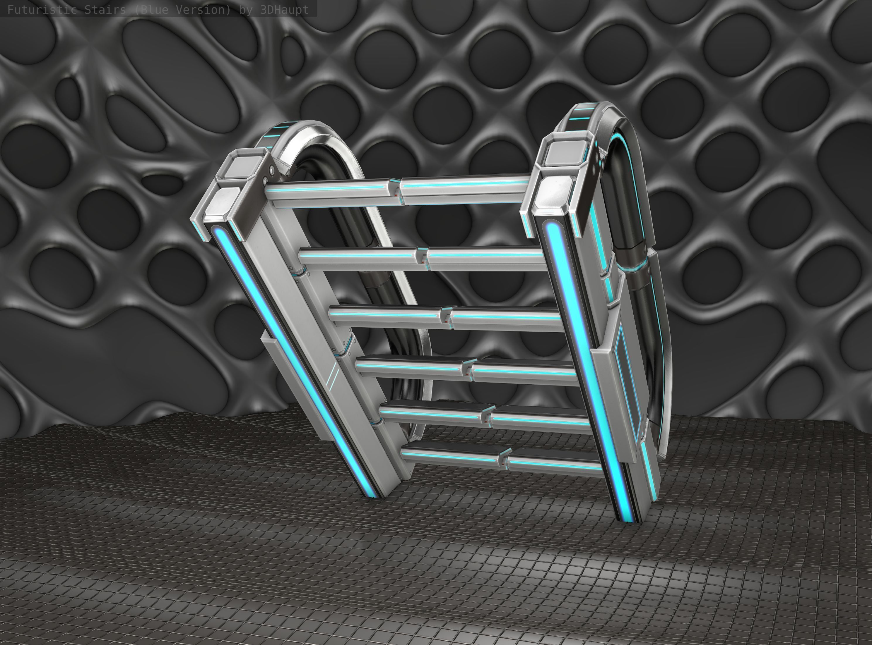 Sci-Fi Stairs - 10 - Silver Blue Neon Light Version Low-poly 3D model_11