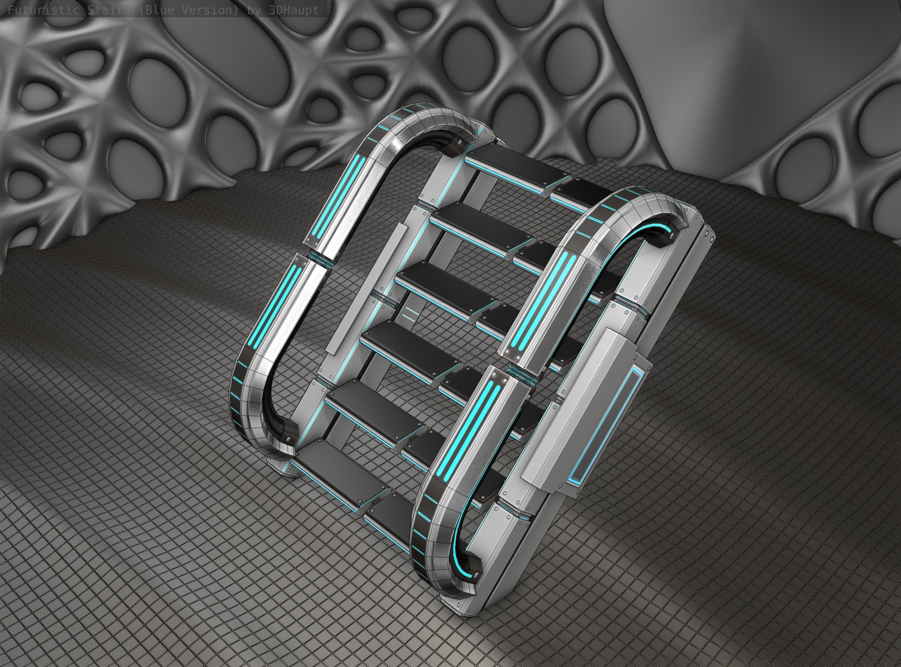 Sci-Fi Stairs - 10 - Silver Blue Neon Light Version Low-poly 3D model_25