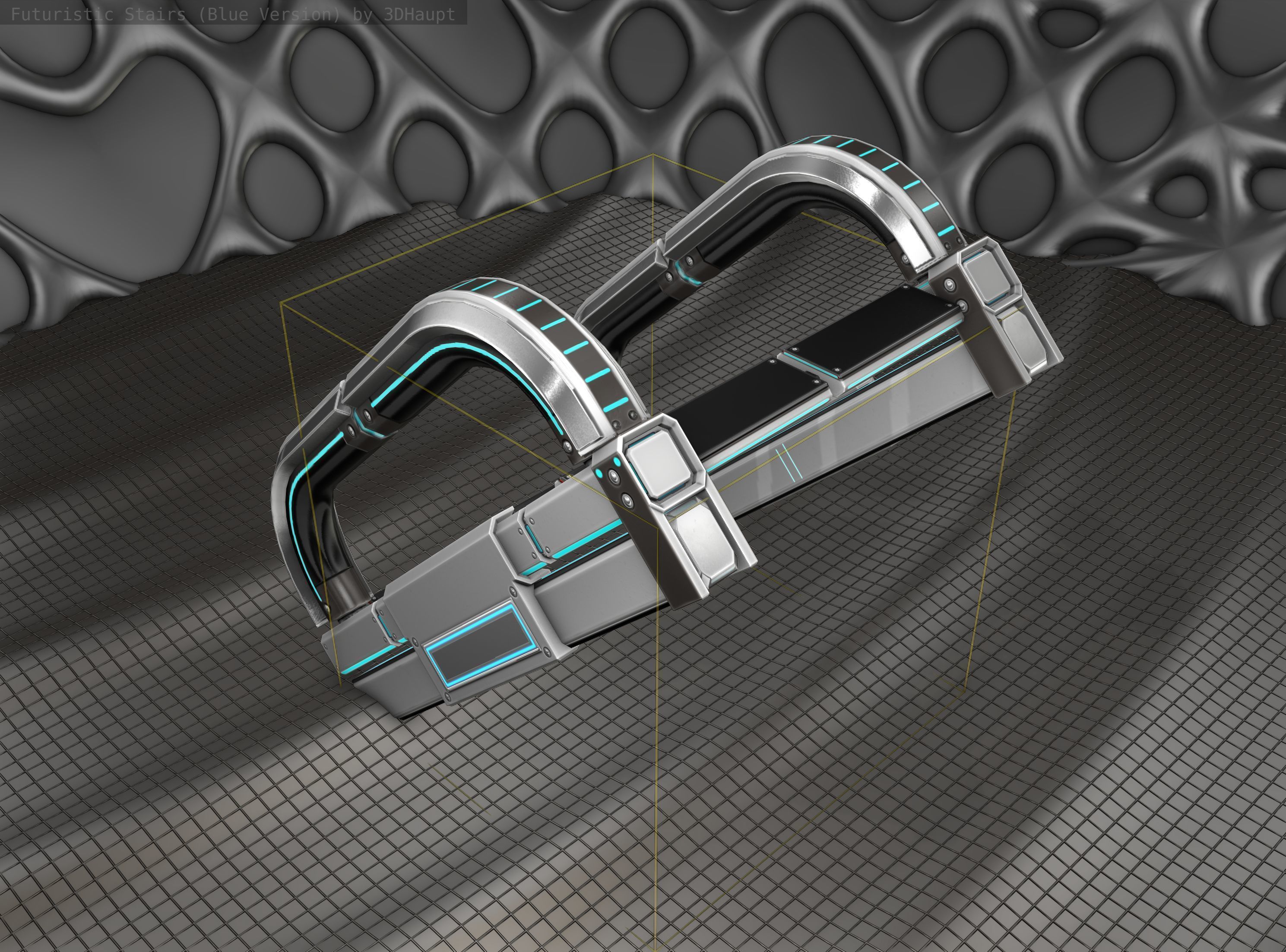 Sci-Fi Stairs - 10 - Silver Blue Neon Light Version Low-poly 3D model_3