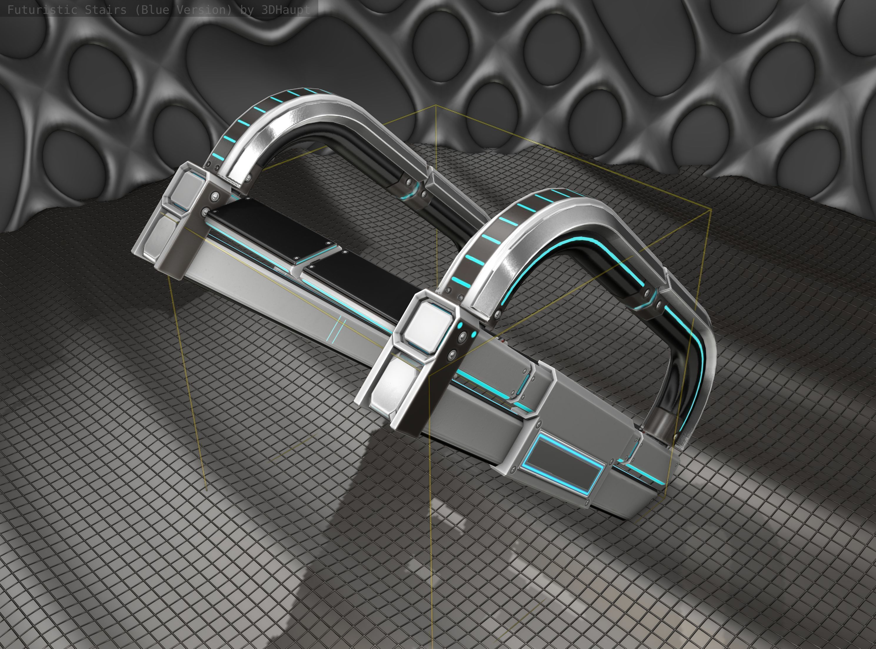 Sci-Fi Stairs - 10 - Silver Blue Neon Light Version Low-poly 3D model_5