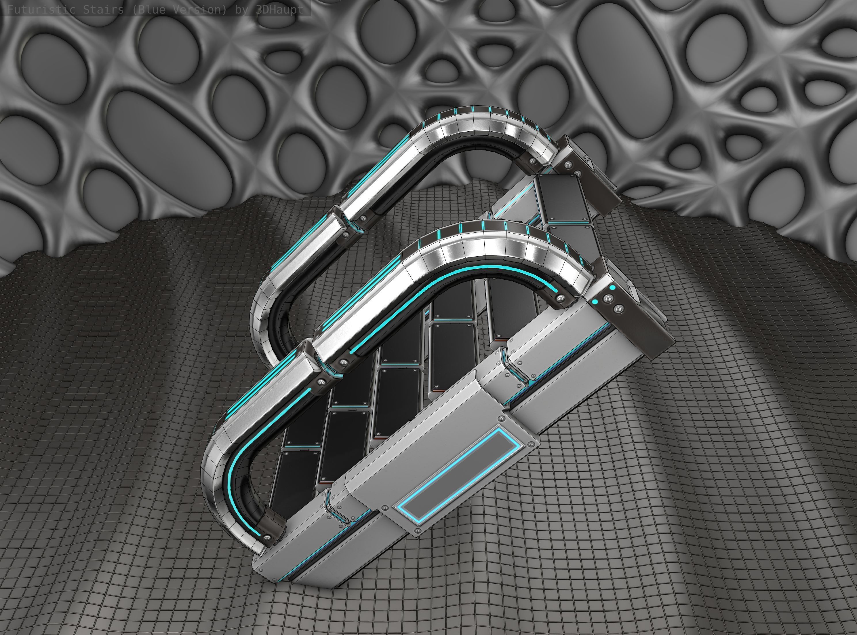 Sci-Fi Stairs - 10 - Silver Blue Neon Light Version Low-poly 3D model_2